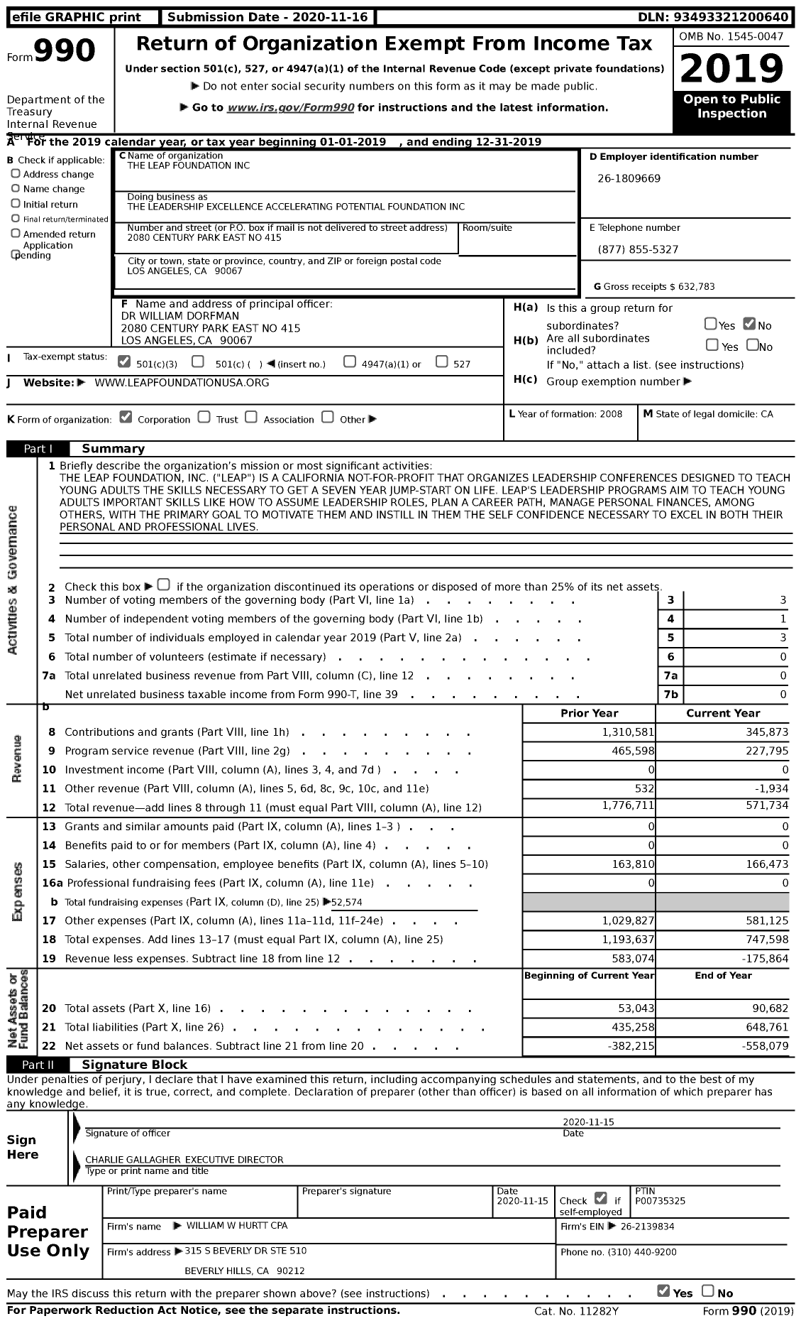 Image of first page of 2019 Form 990 for The Leadership Excellence Accelerating Potential Foundation