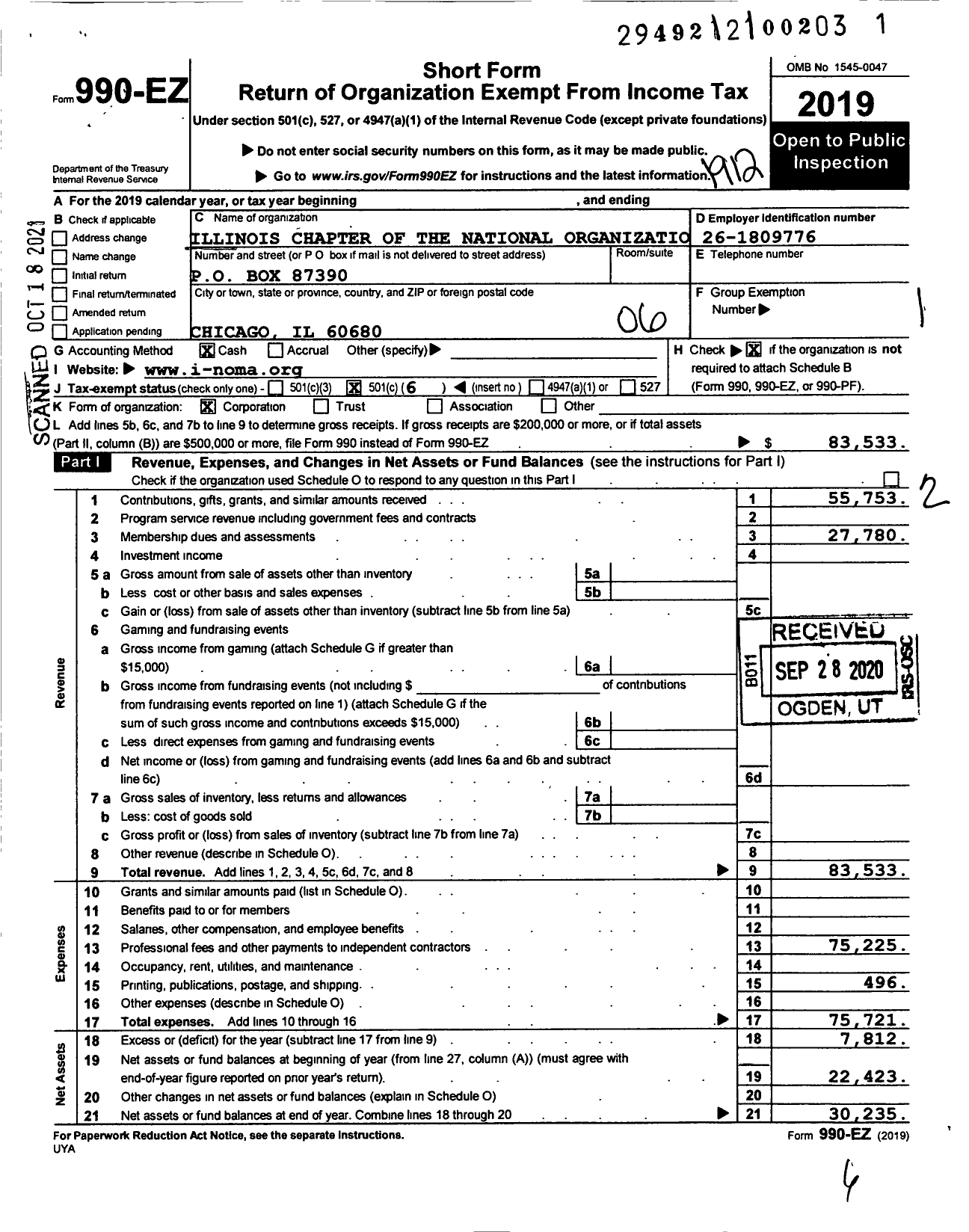 Image of first page of 2019 Form 990EO for ILLINOIS CHAPTER OF THE NATIONAL ORGANIZatio