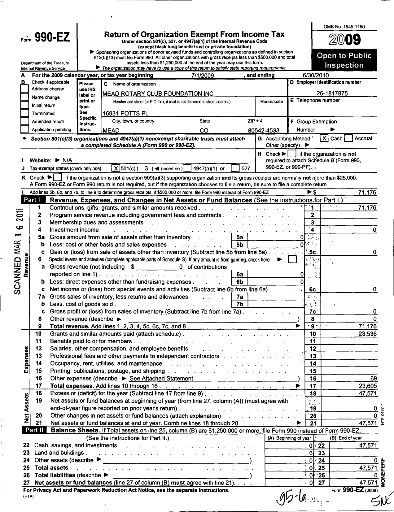 Image of first page of 2009 Form 990EZ for Rotary International