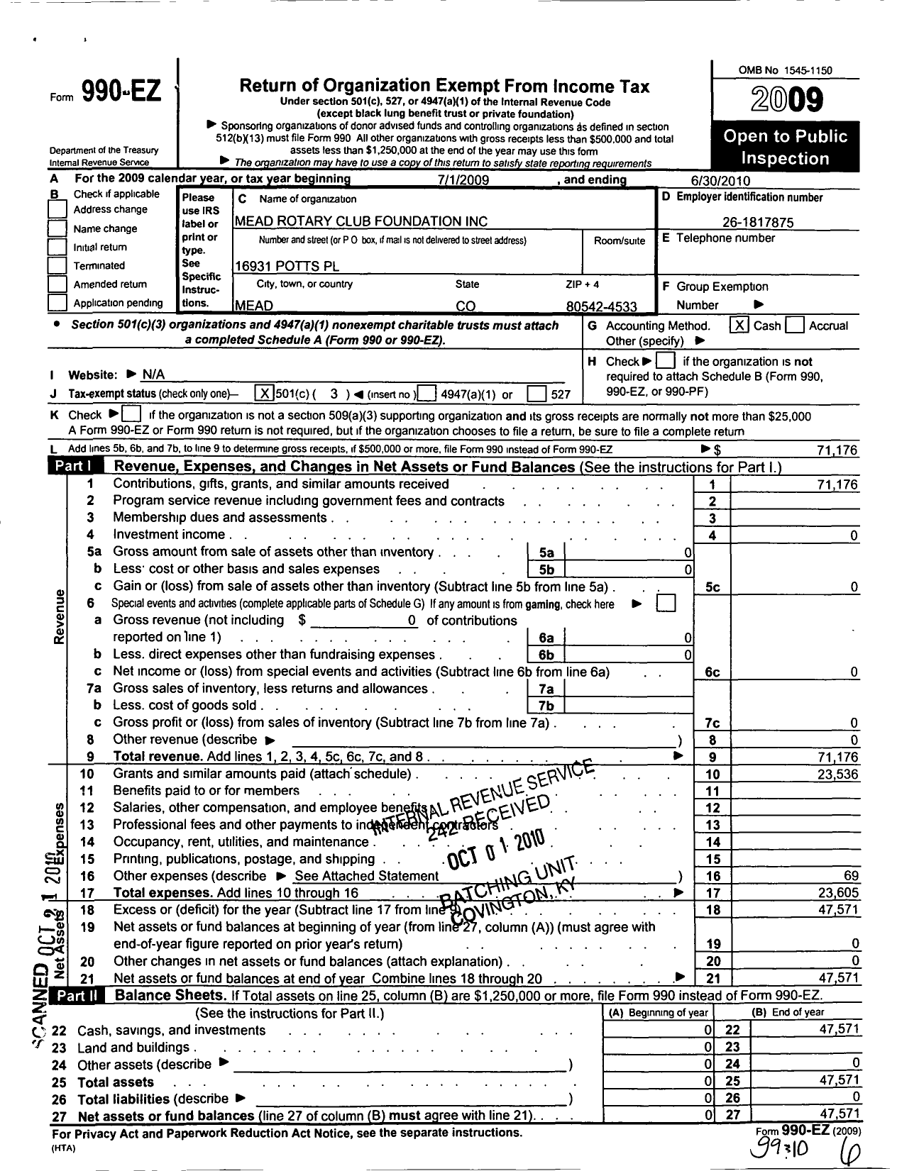 Image of first page of 2009 Form 990EZ for Rotary International