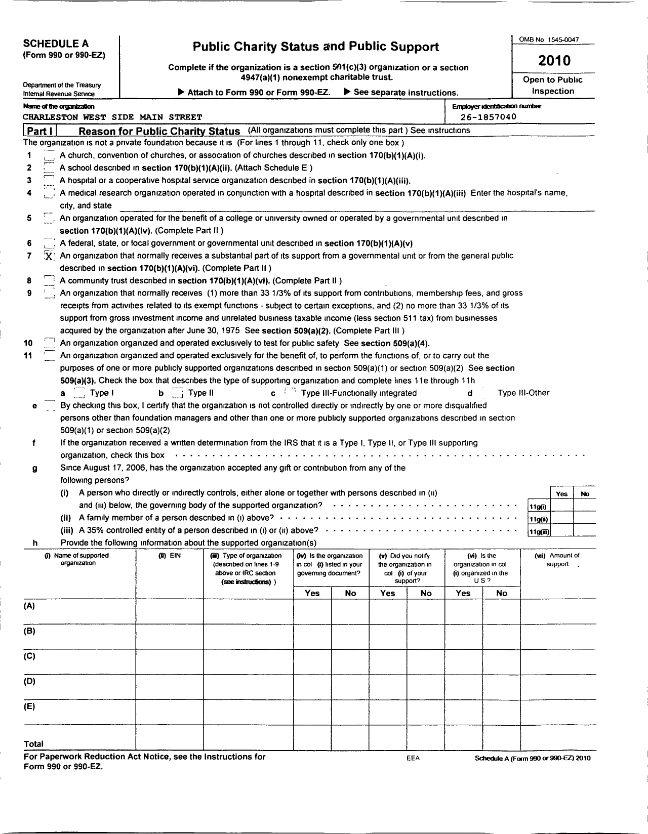 Image of first page of 2010 Form 990ER for Charleston West Side Main Street