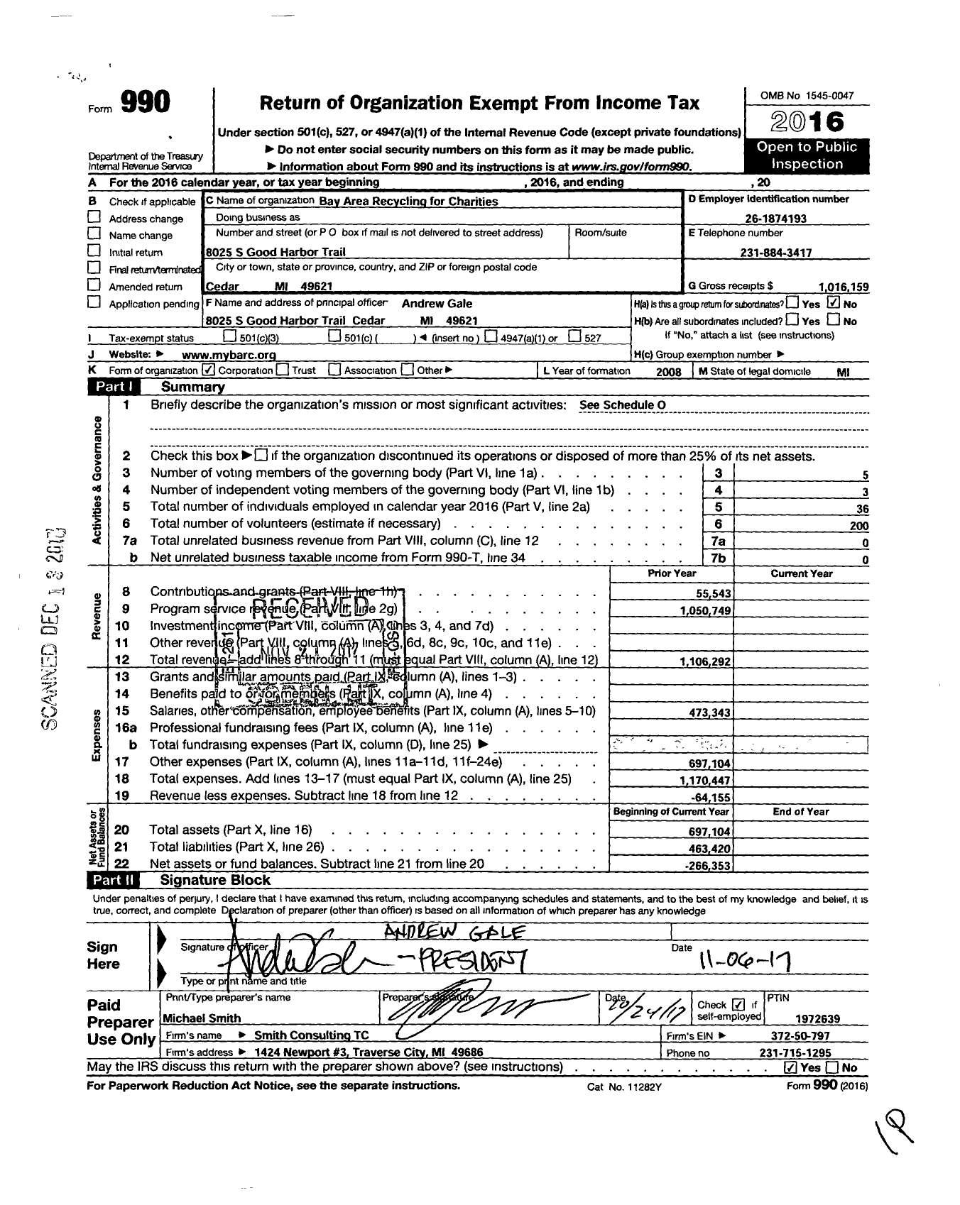 Image of first page of 2016 Form 990O for Bay Area Recycling for Charities
