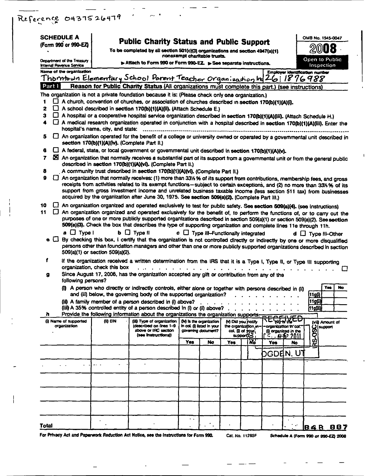 Image of first page of 2008 Form 990R for Thorntown Elementary School Parent Teacher Organization Incorporated