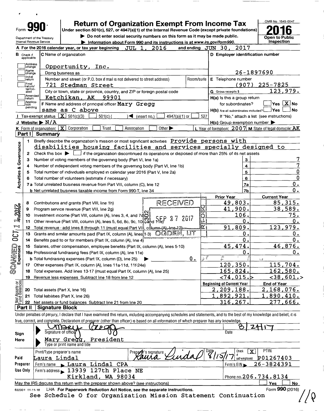 Image of first page of 2016 Form 990 for Opportunity
