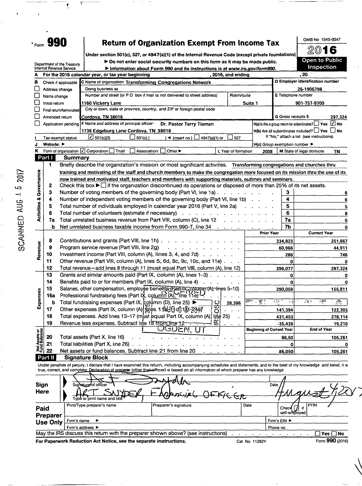 Image of first page of 2016 Form 990 for Transforming Congregations Network