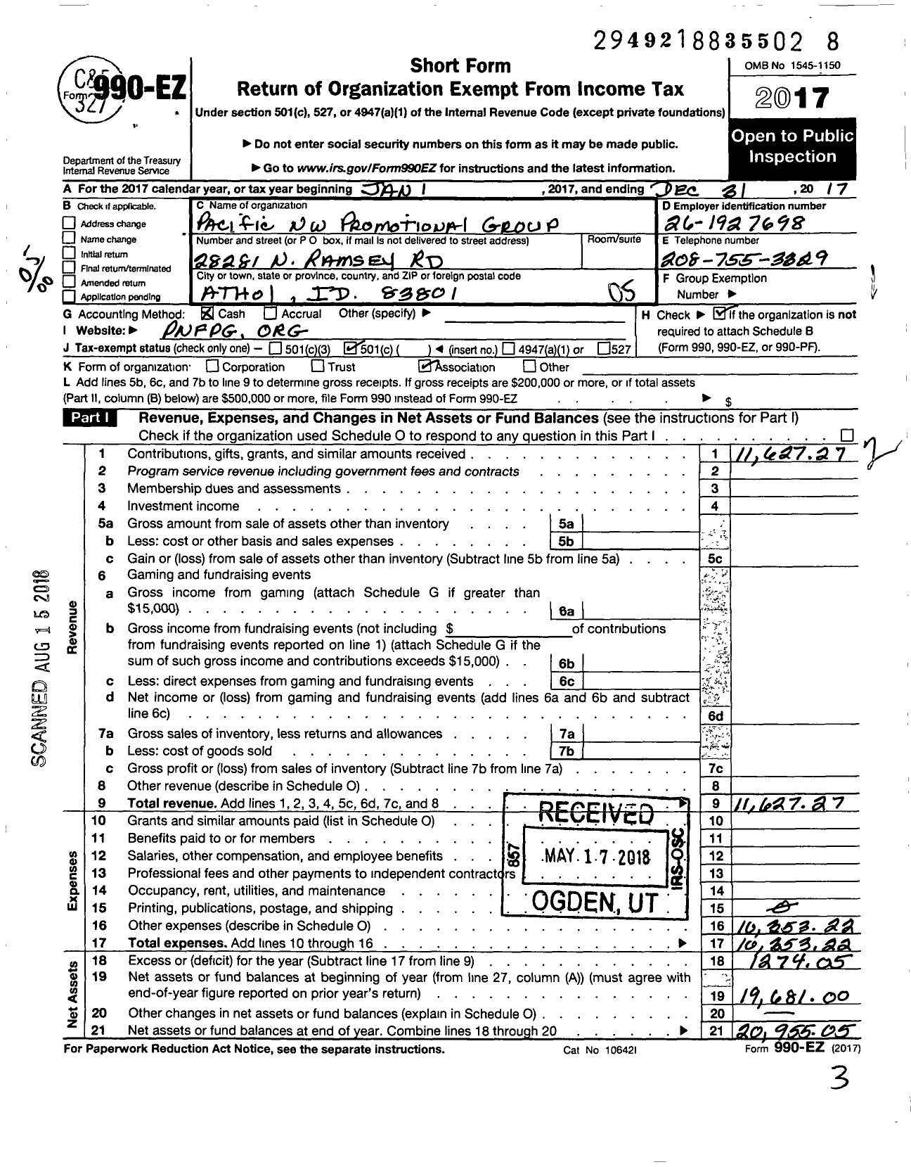 Image of first page of 2017 Form 990EO for Pacific Northwest Fjord Promotional Group