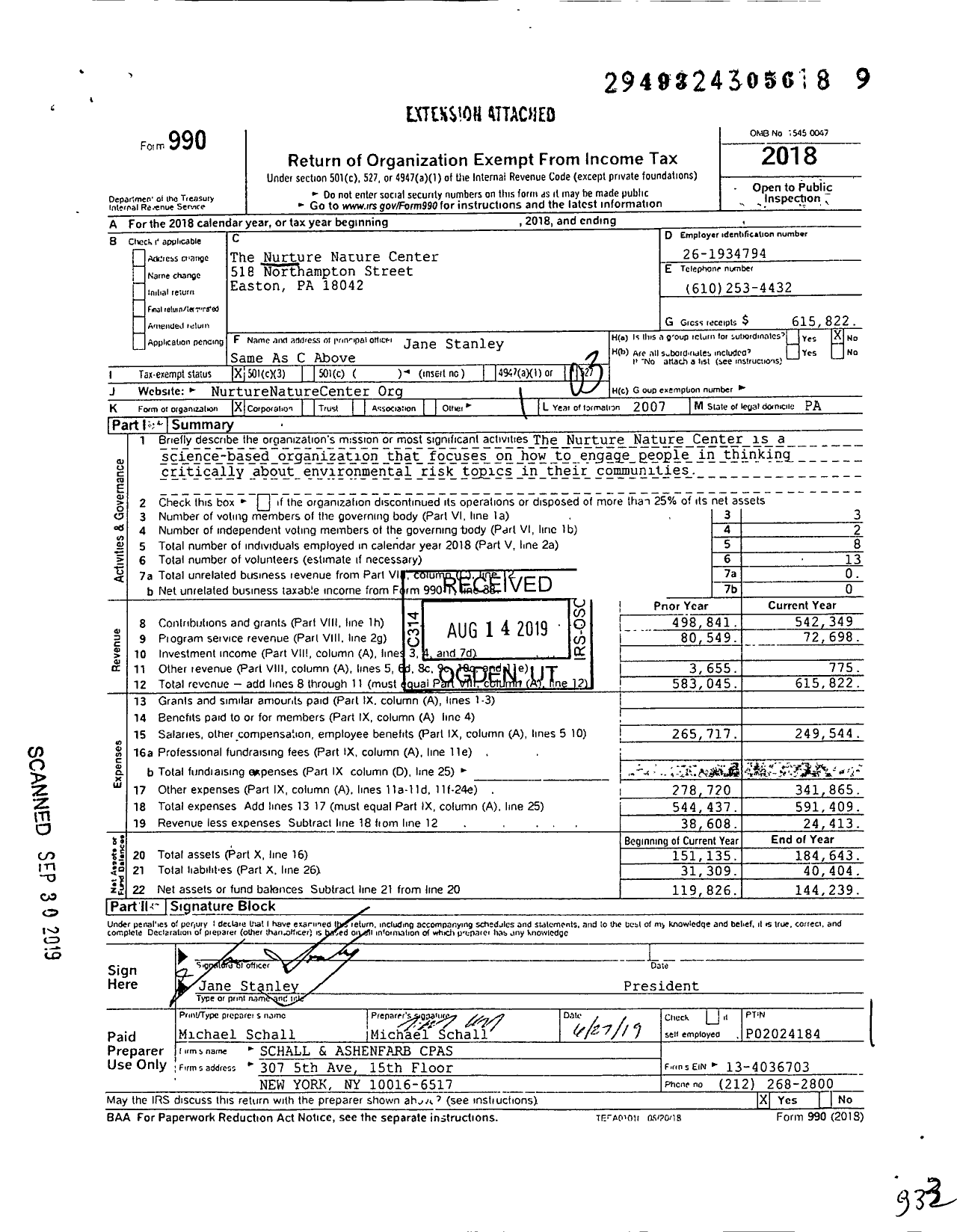 Image of first page of 2018 Form 990 for The Nurture Nature Center