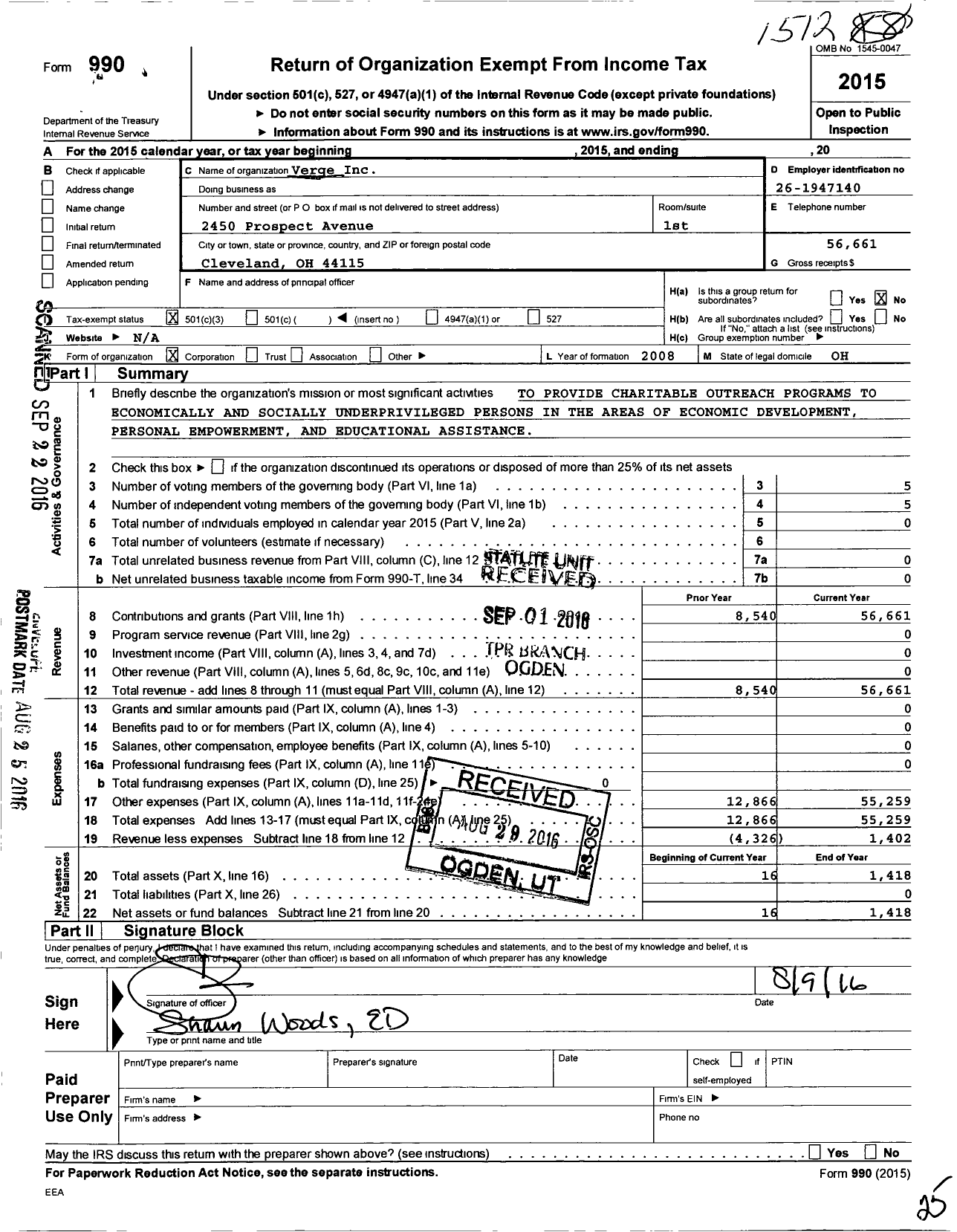 Image of first page of 2015 Form 990 for Verge