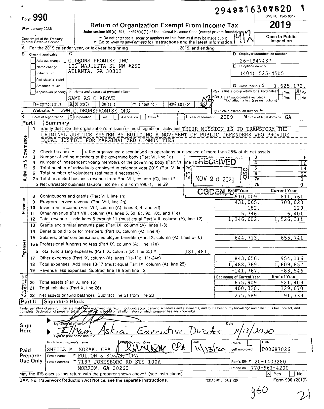 Image of first page of 2019 Form 990 for Gideons Promise