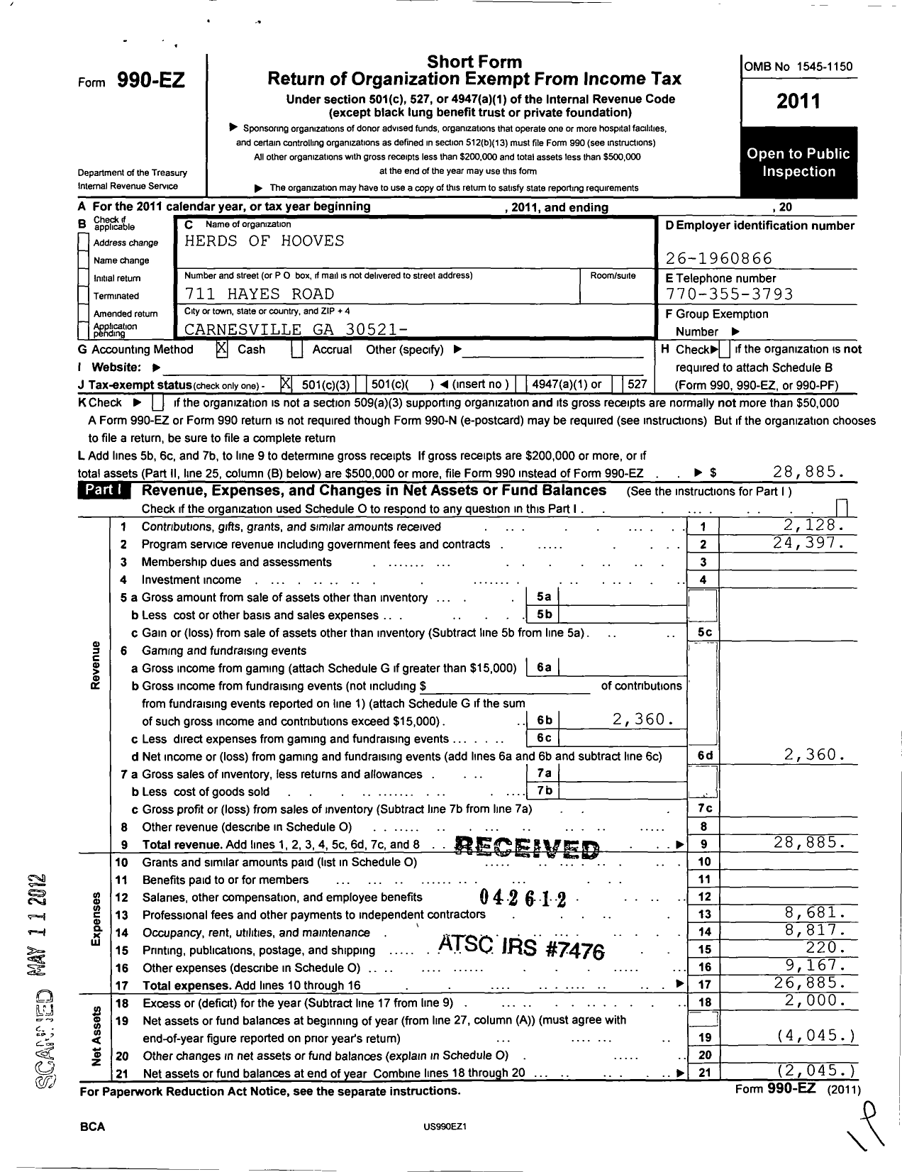 Image of first page of 2011 Form 990EZ for Herds of Hooves