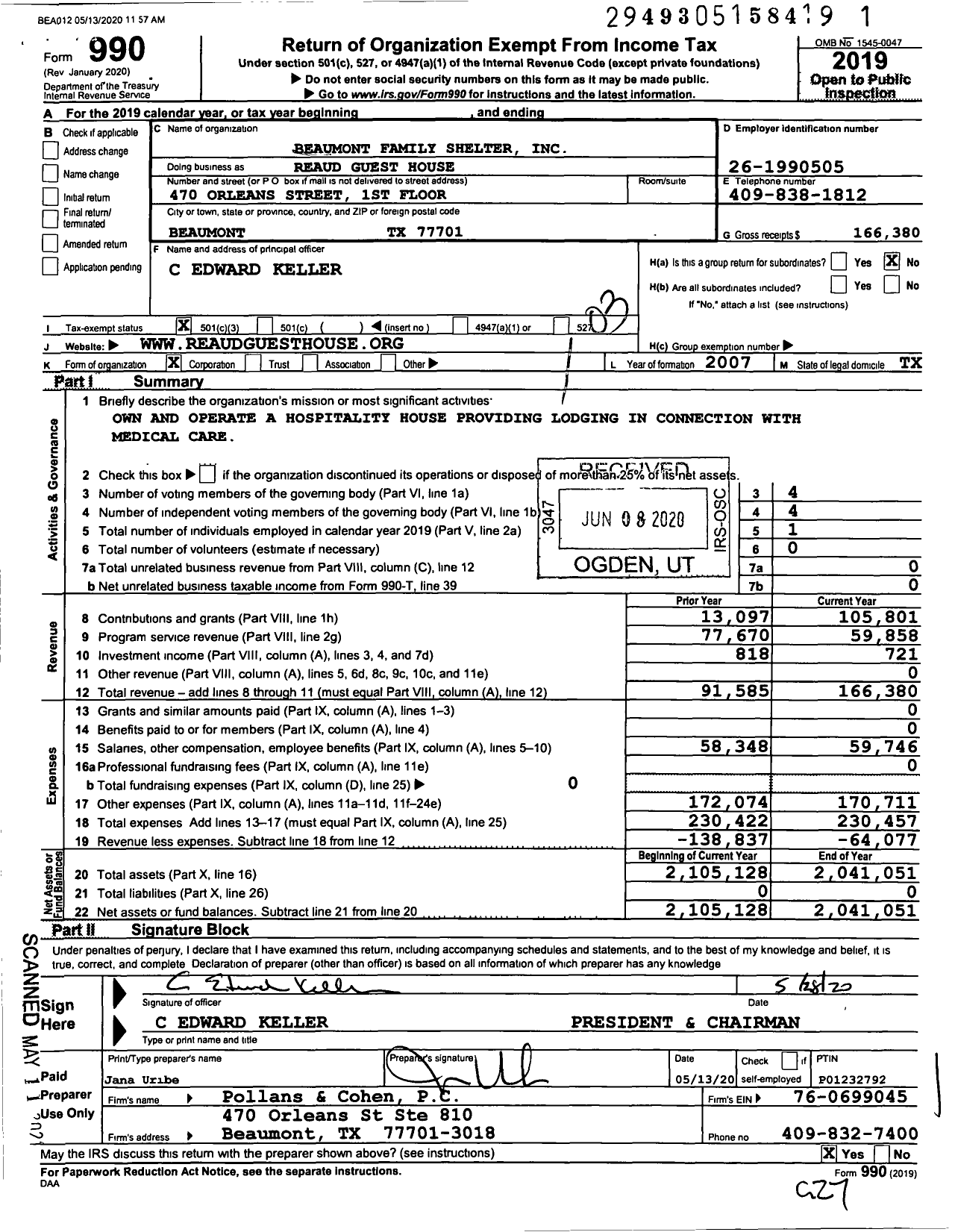 Image of first page of 2019 Form 990 for Reaud Guest House