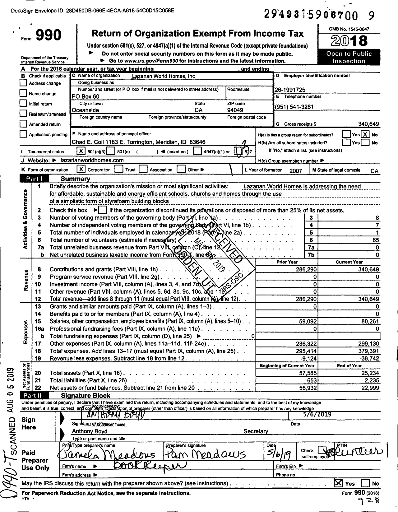 Image of first page of 2018 Form 990 for Lazarian World Homes