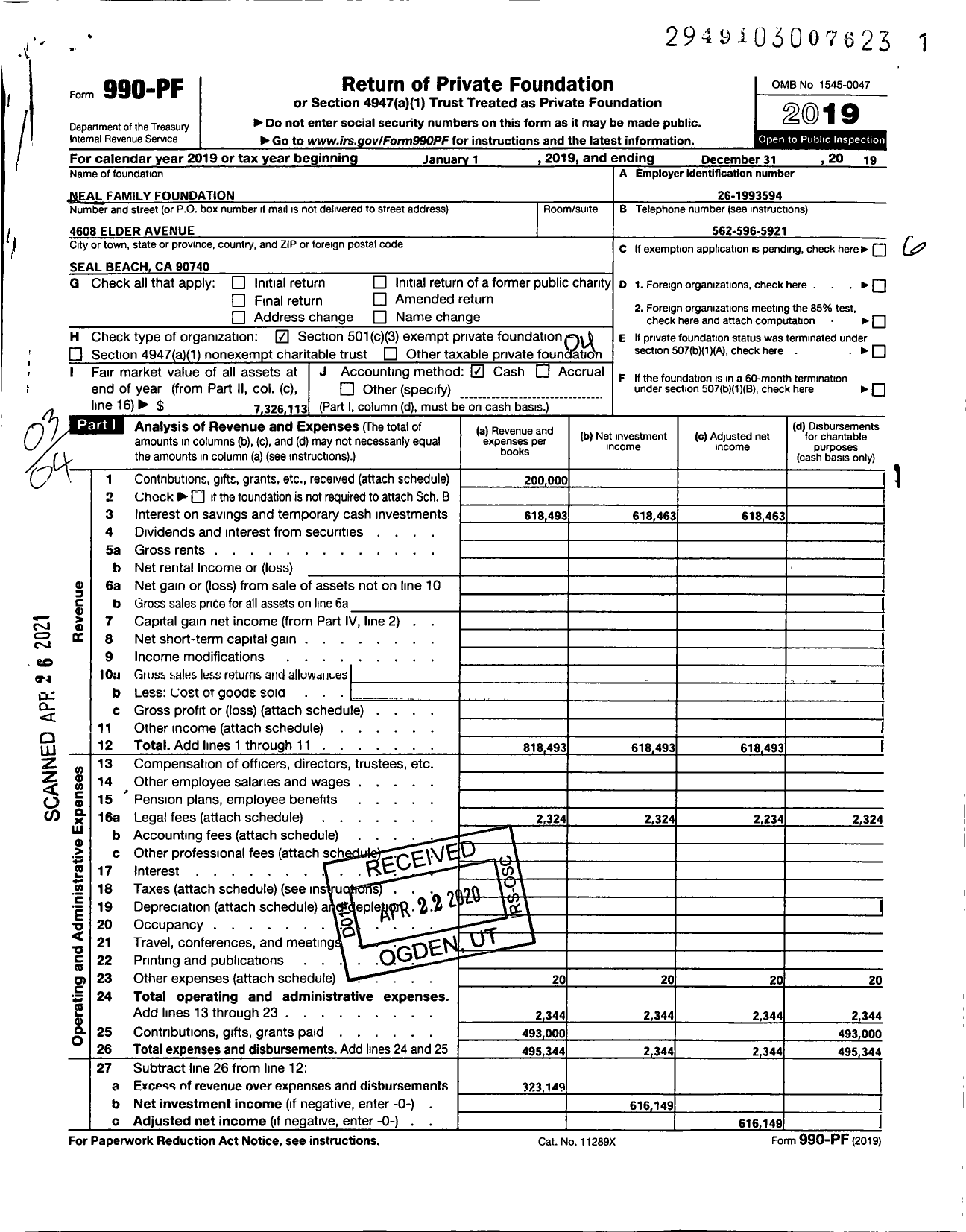 Image of first page of 2019 Form 990PF for Neal Family Foundation