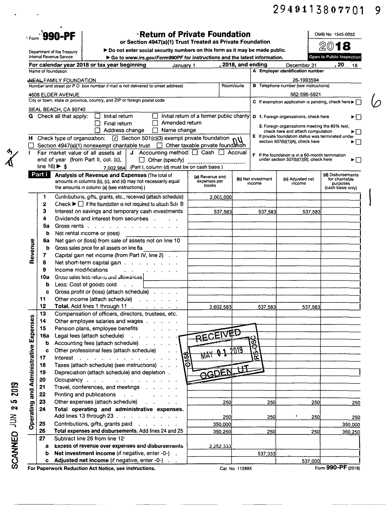 Image of first page of 2018 Form 990PF for Neal Family Foundation