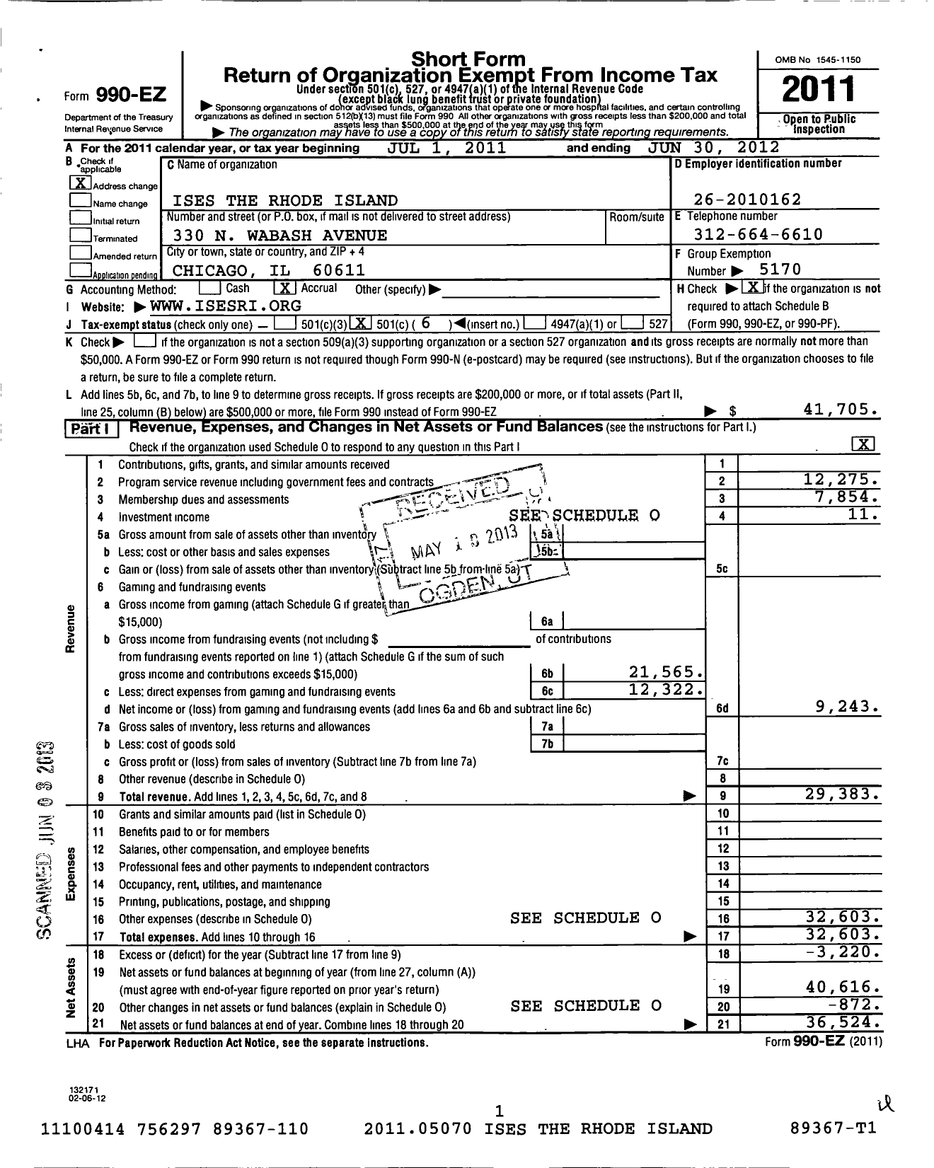 Image of first page of 2011 Form 990EO for International Live Events Association / Rhode Island Chapter