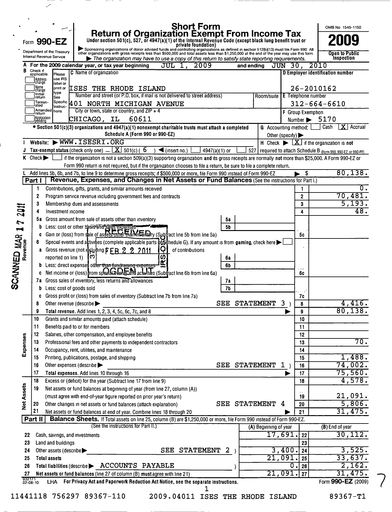 Image of first page of 2009 Form 990EO for International Live Events Association / Rhode Island Chapter