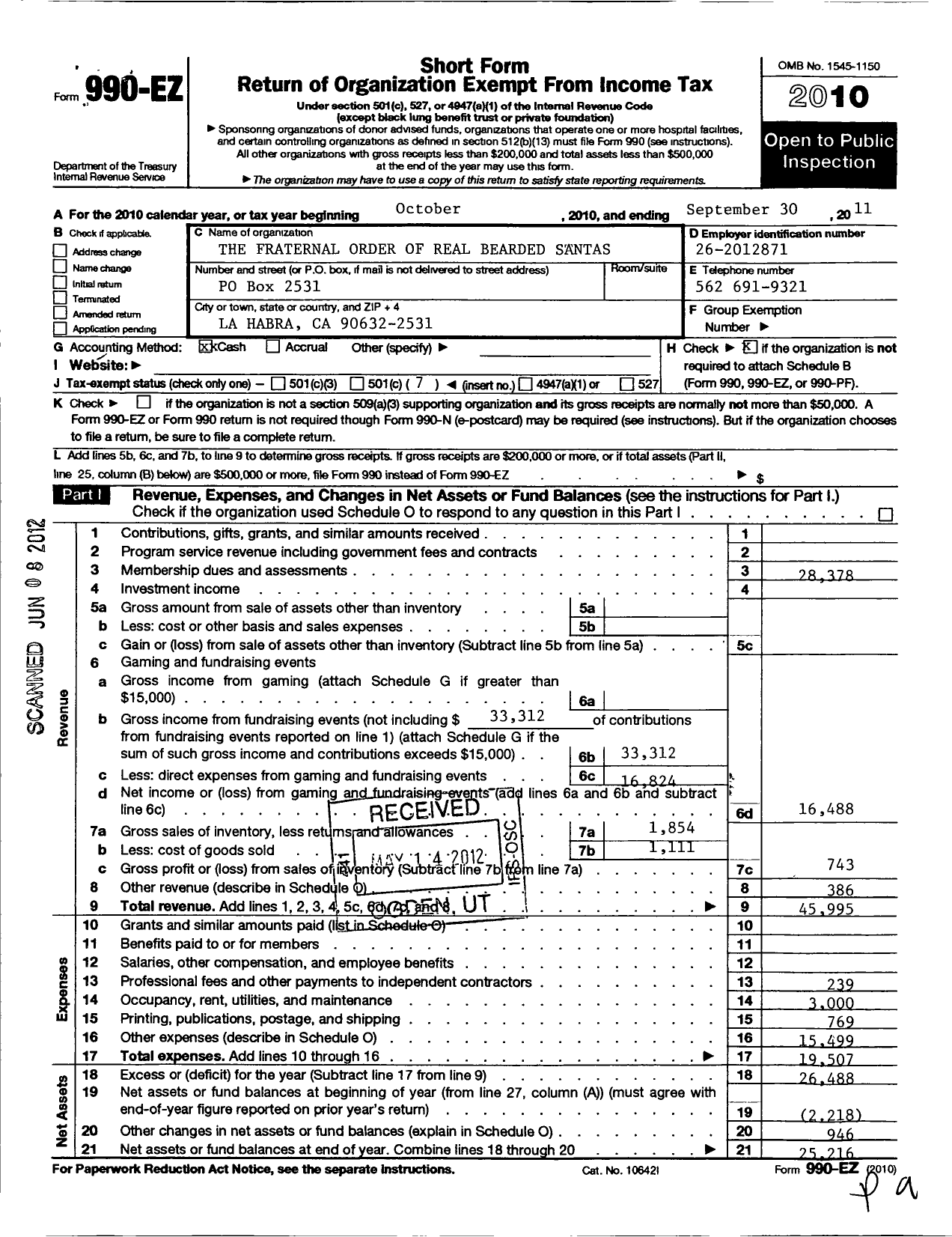 Image of first page of 2010 Form 990EO for International Brotherhood of Real Bearded Santas (IBRBS)