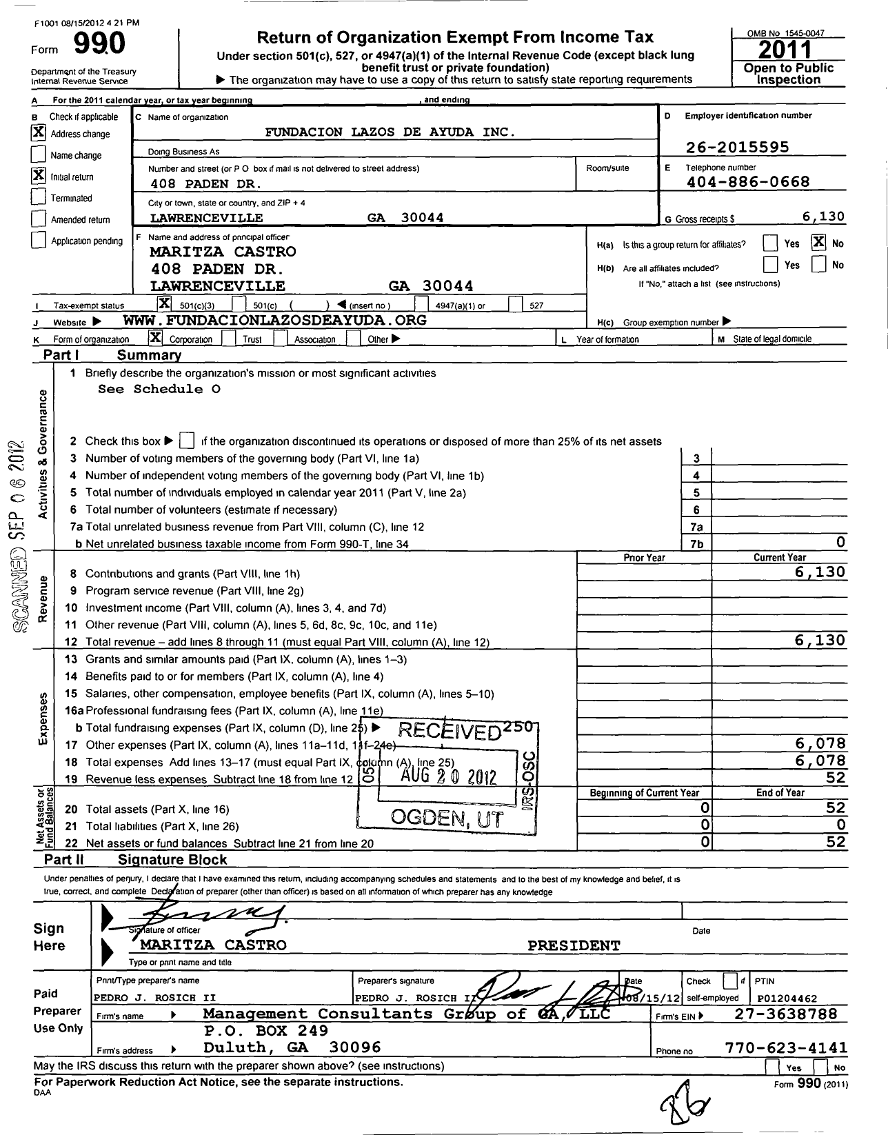 Image of first page of 2011 Form 990 for Fundacion Lazos de Ayuda