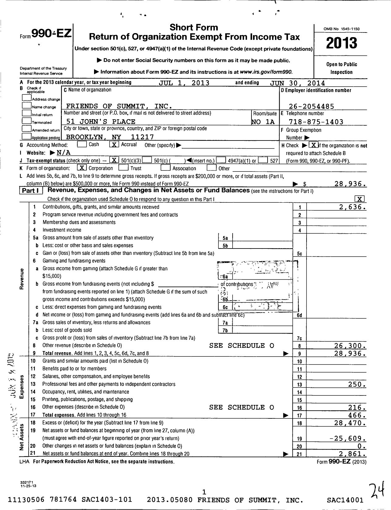 Image of first page of 2013 Form 990EZ for Friends of Summit