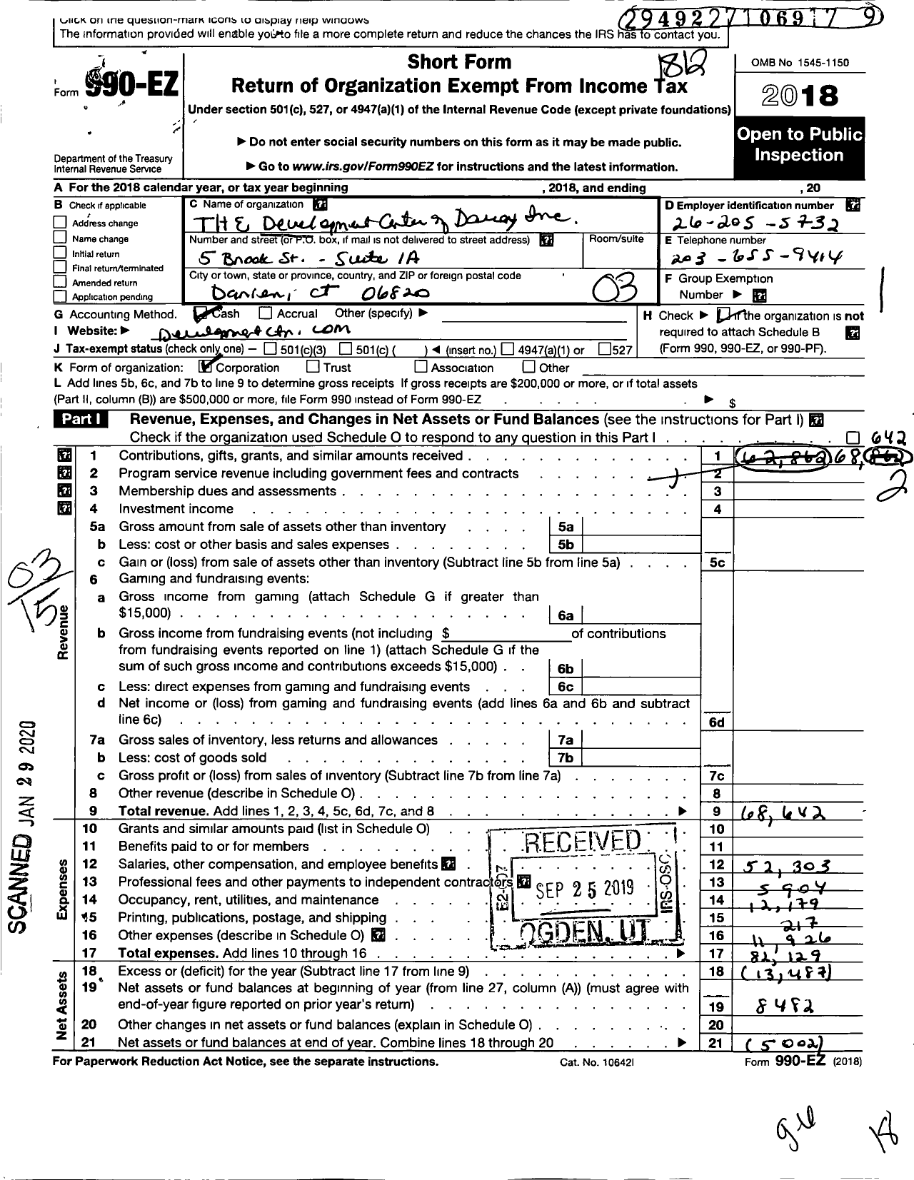 Image of first page of 2018 Form 990EZ for Tite Development Center Darien