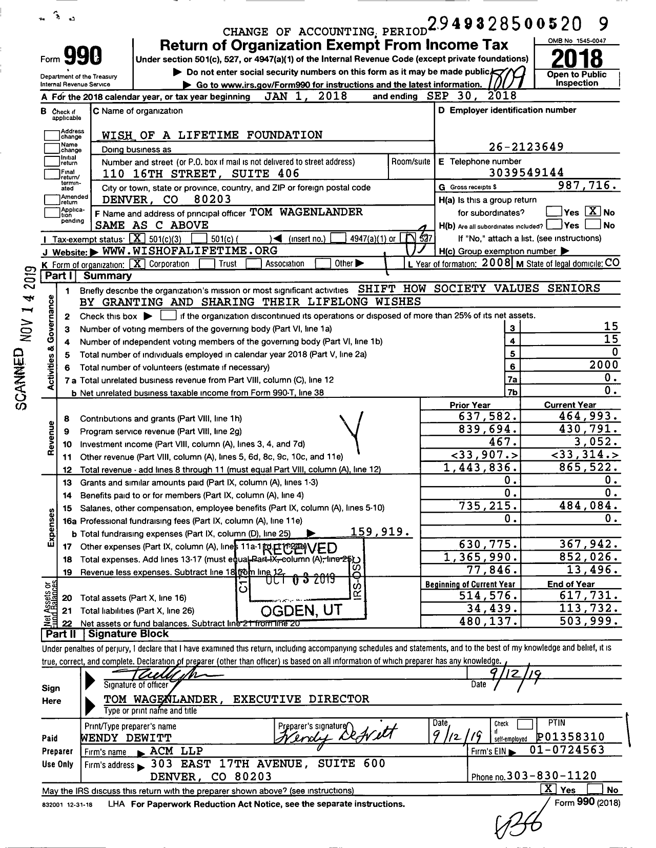 Image of first page of 2017 Form 990 for Wish of a Lifetime
