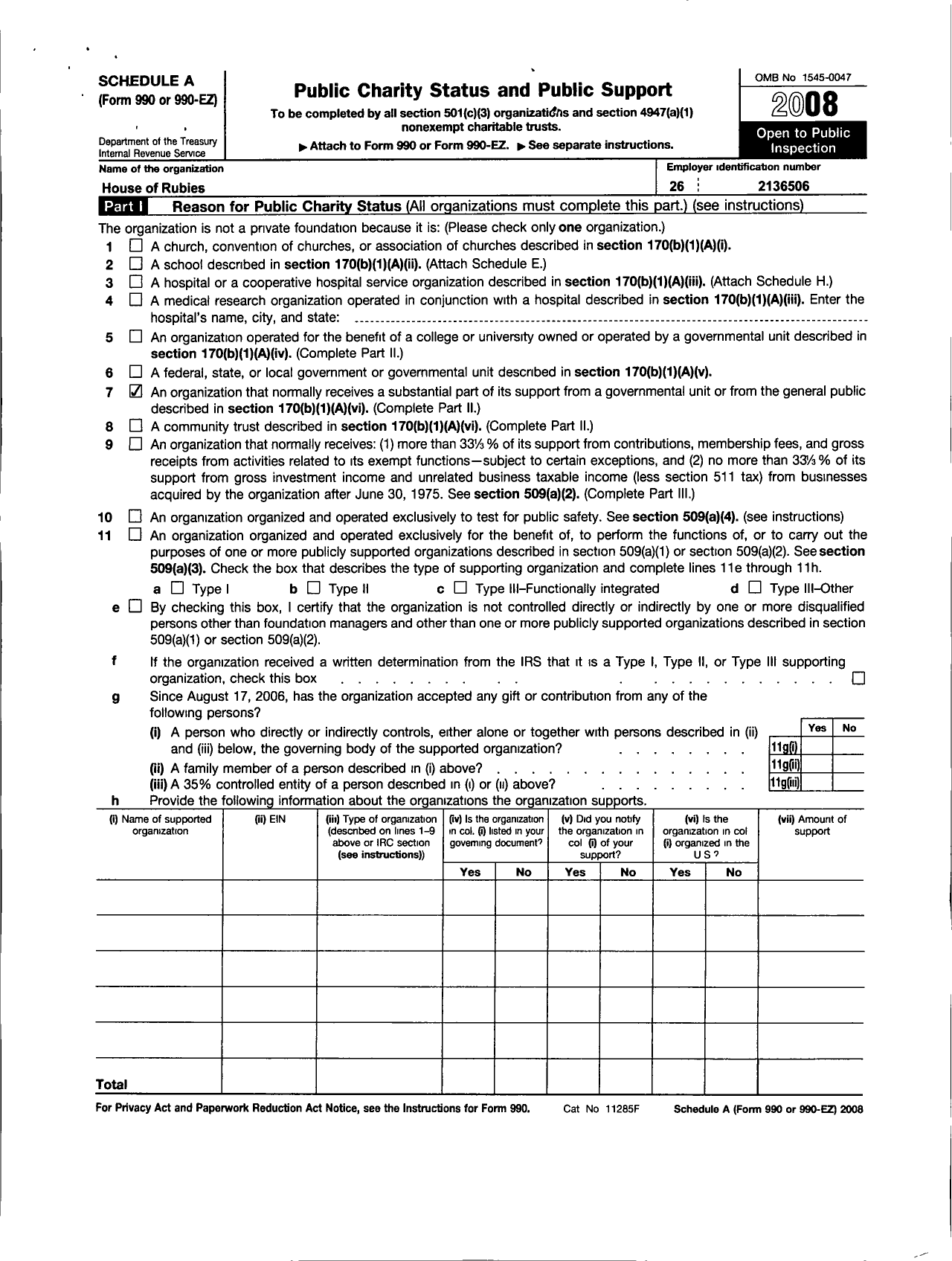 Image of first page of 2011 Form 990ER for House of Rubies