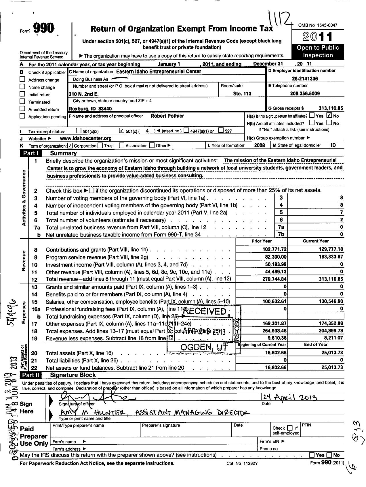 Image of first page of 2011 Form 990O for Eastern Idaho Entrepreneurial Center
