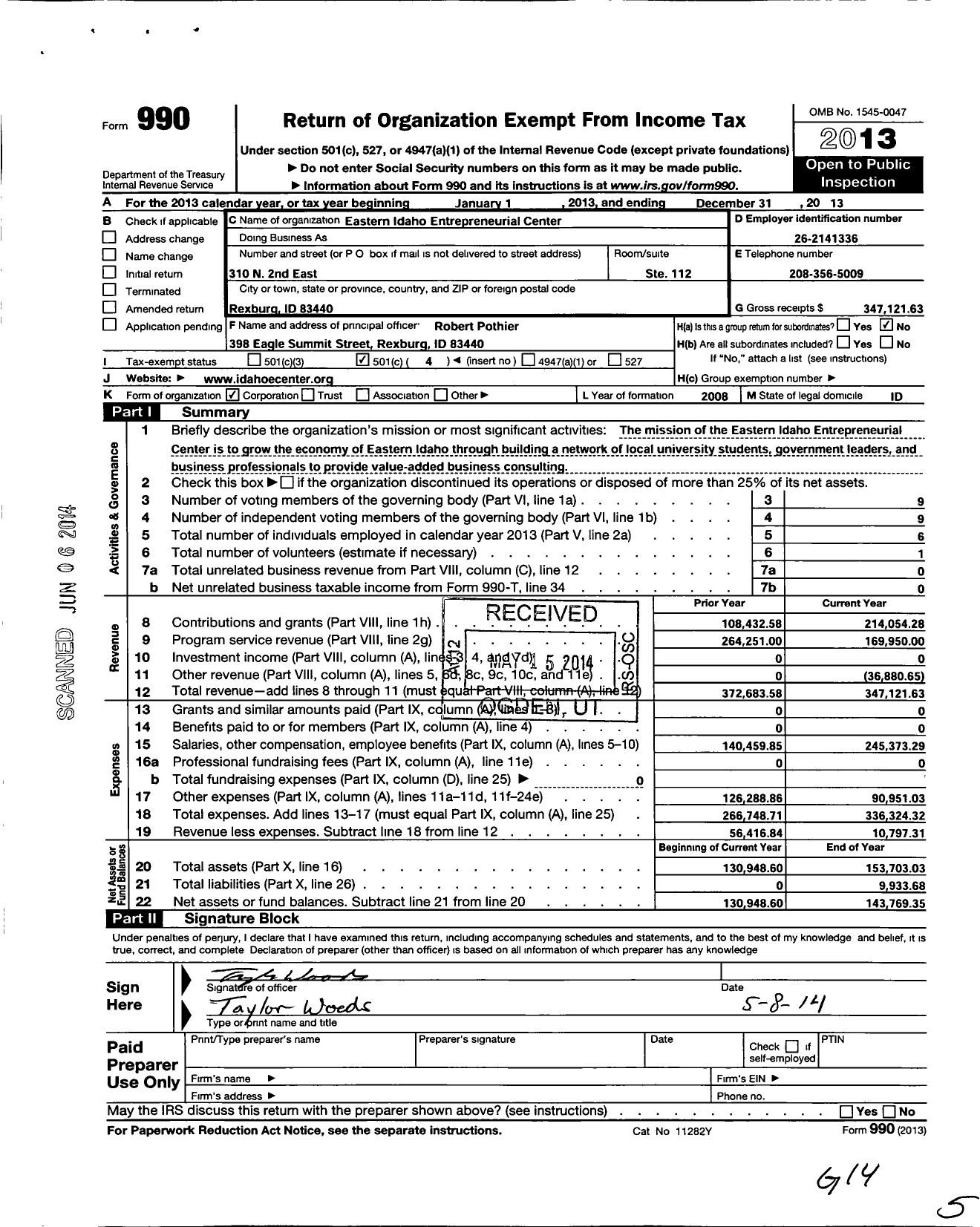 Image of first page of 2013 Form 990O for Eastern Idaho Entrepreneurial Center