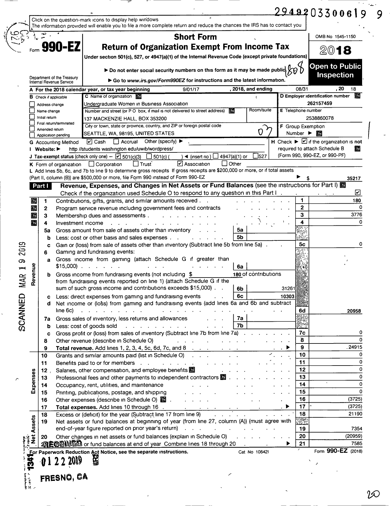 Image of first page of 2017 Form 990EZ for Undergraduate Women in Business Association