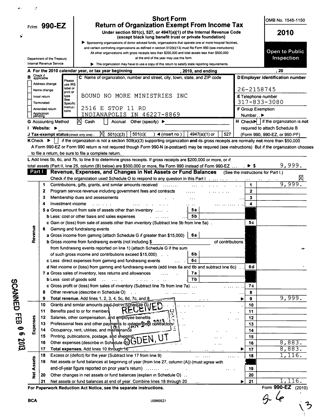 Image of first page of 2010 Form 990EZ for Great Harvest Food Pantry