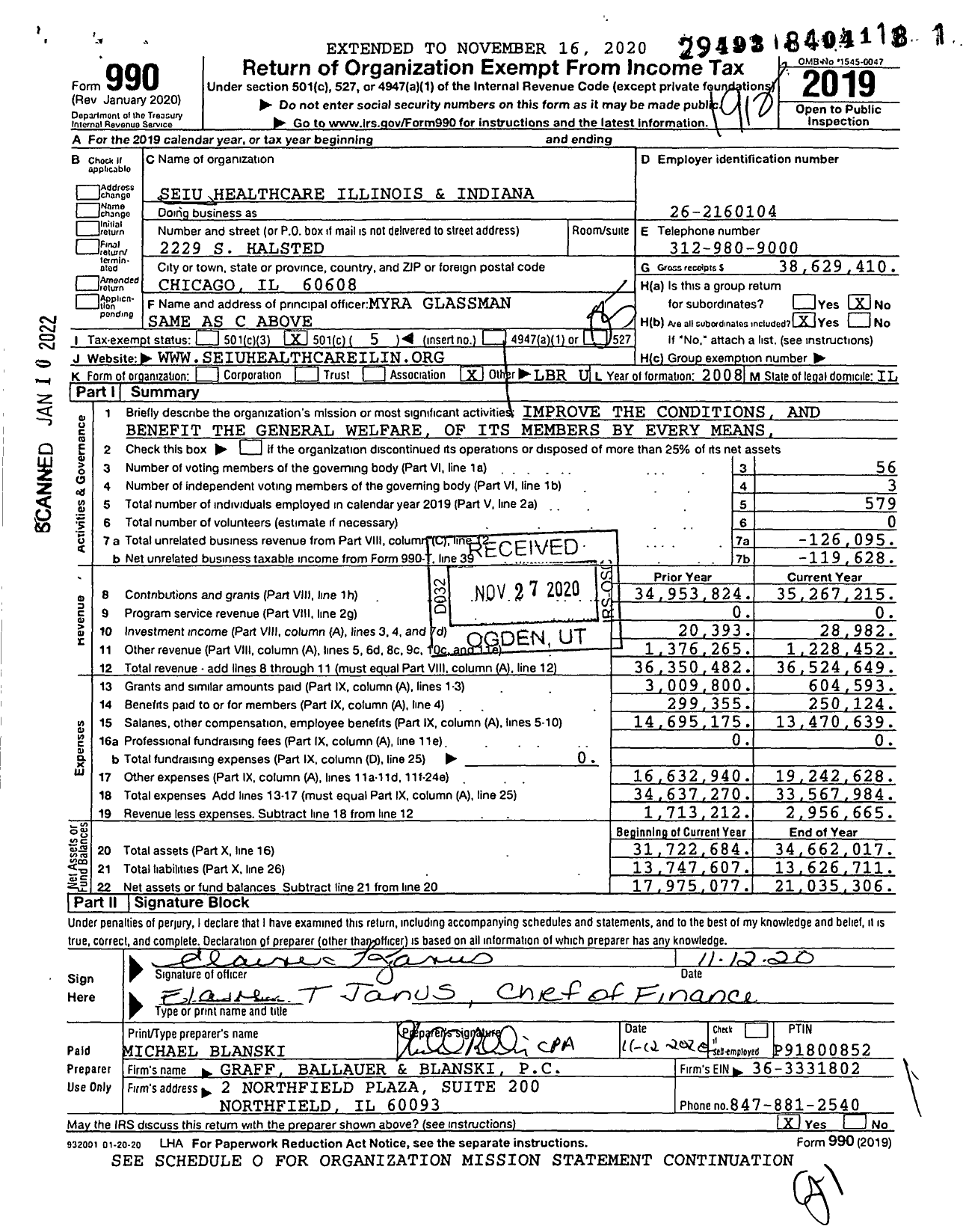 Image of first page of 2019 Form 990O for Service Employees International Union - Seiu Healthcare Il in