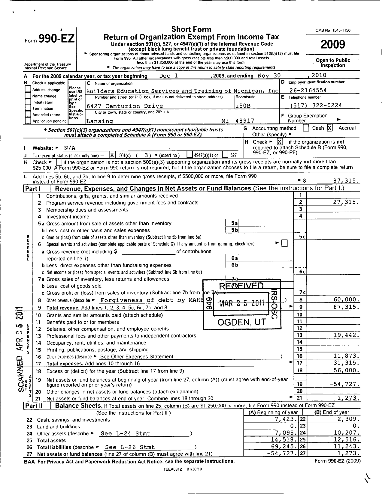 Image of first page of 2009 Form 990EZ for Skilled To Build Michigan Foundation