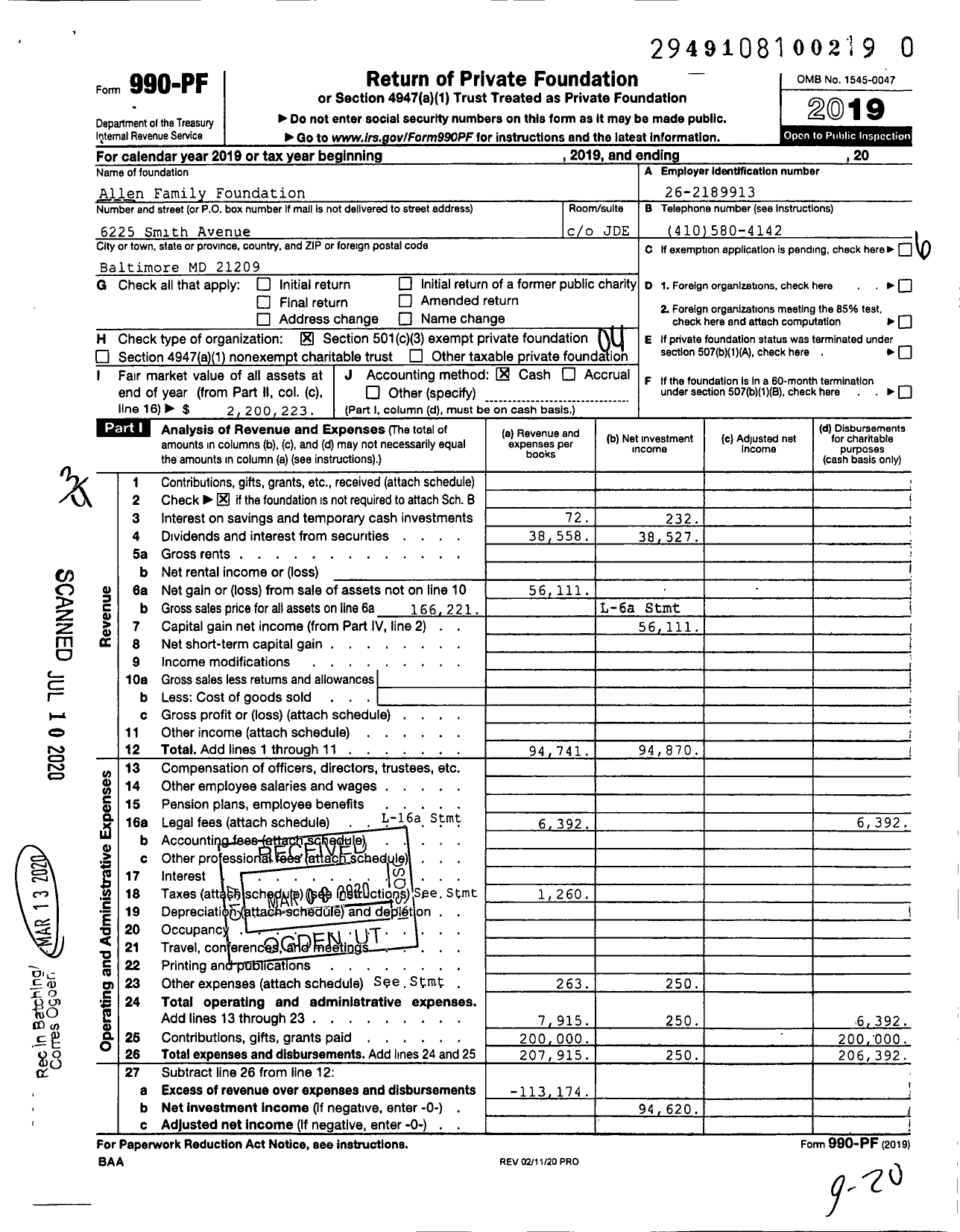 Image of first page of 2019 Form 990PR for Allen Family Foundation