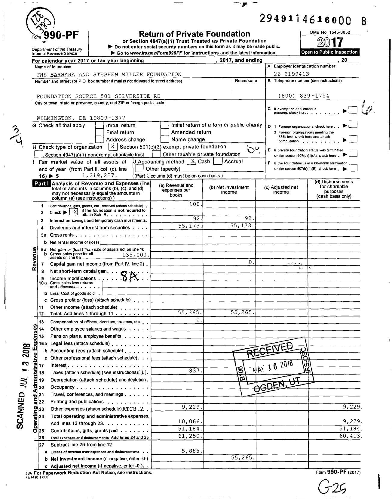 Image of first page of 2017 Form 990PF for The Barbara and Stephen Miller Foundation