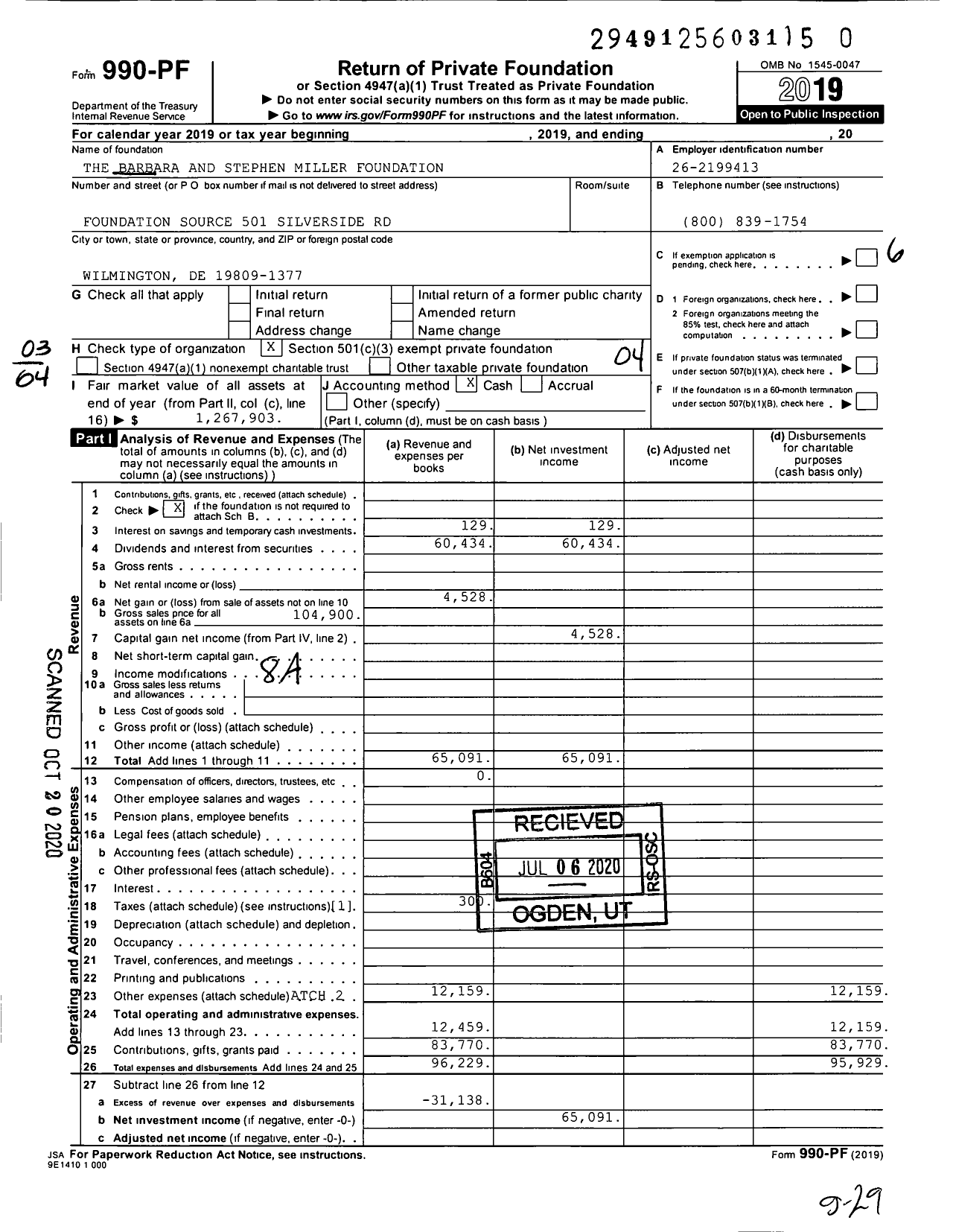 Image of first page of 2019 Form 990PR for The Barbara and Stephen Miller Foundation