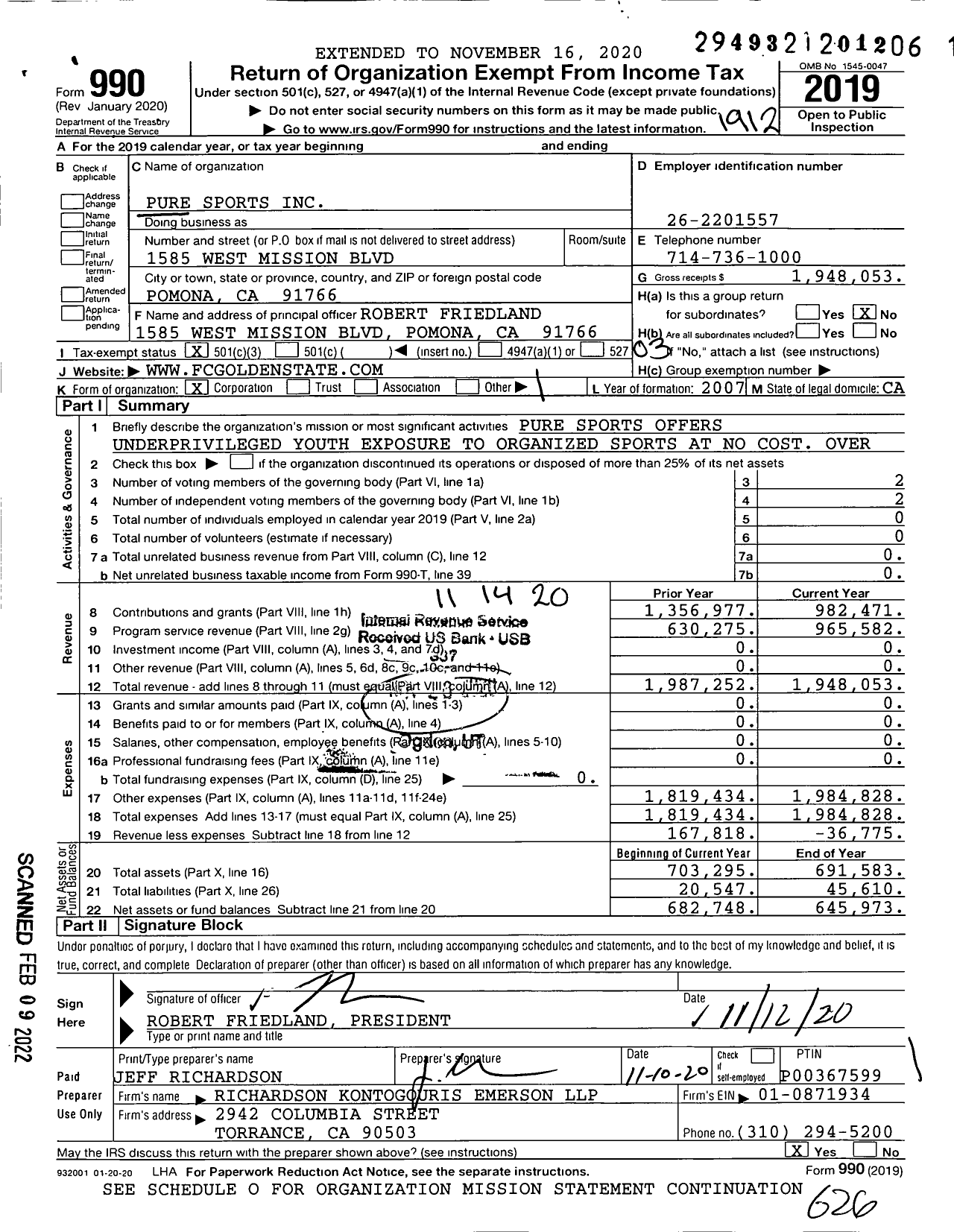 Image of first page of 2019 Form 990 for Pure Sports