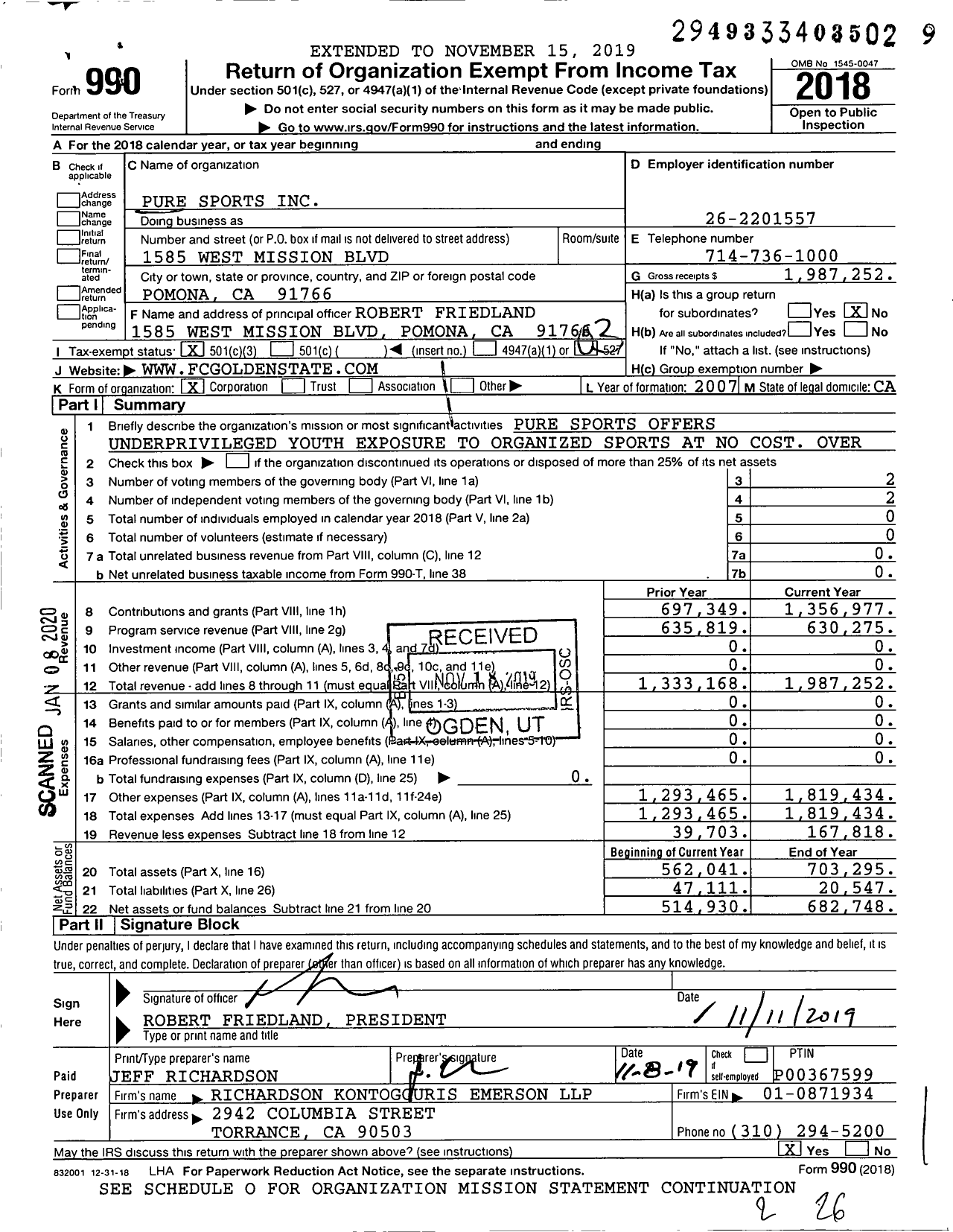 Image of first page of 2018 Form 990 for Pure Sports