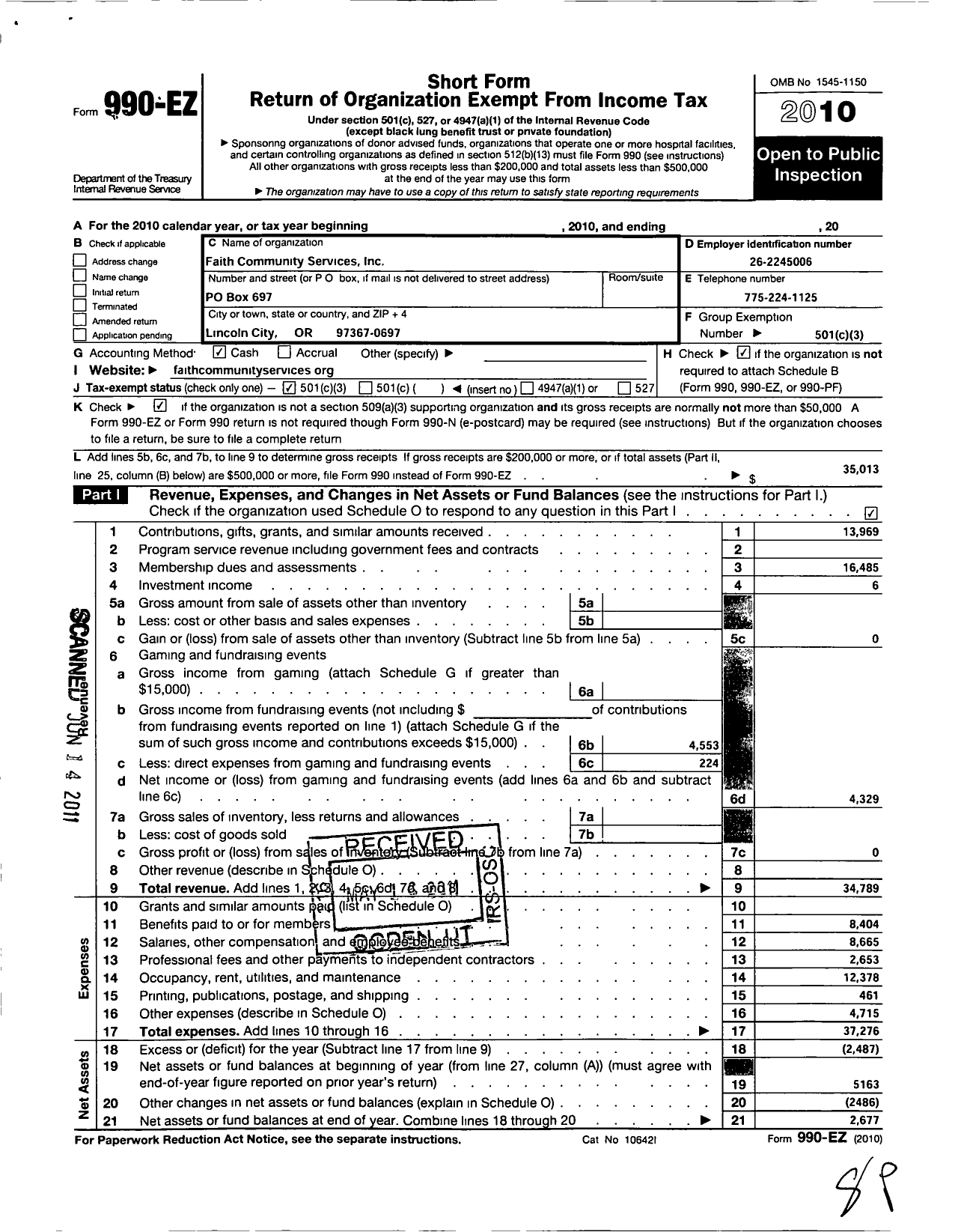 Image of first page of 2010 Form 990EZ for New Choices