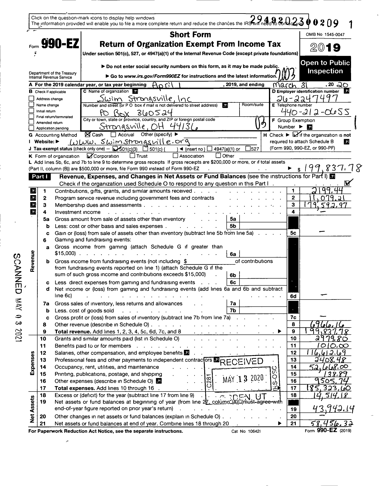 Image of first page of 2019 Form 990EZ for SwimUnited