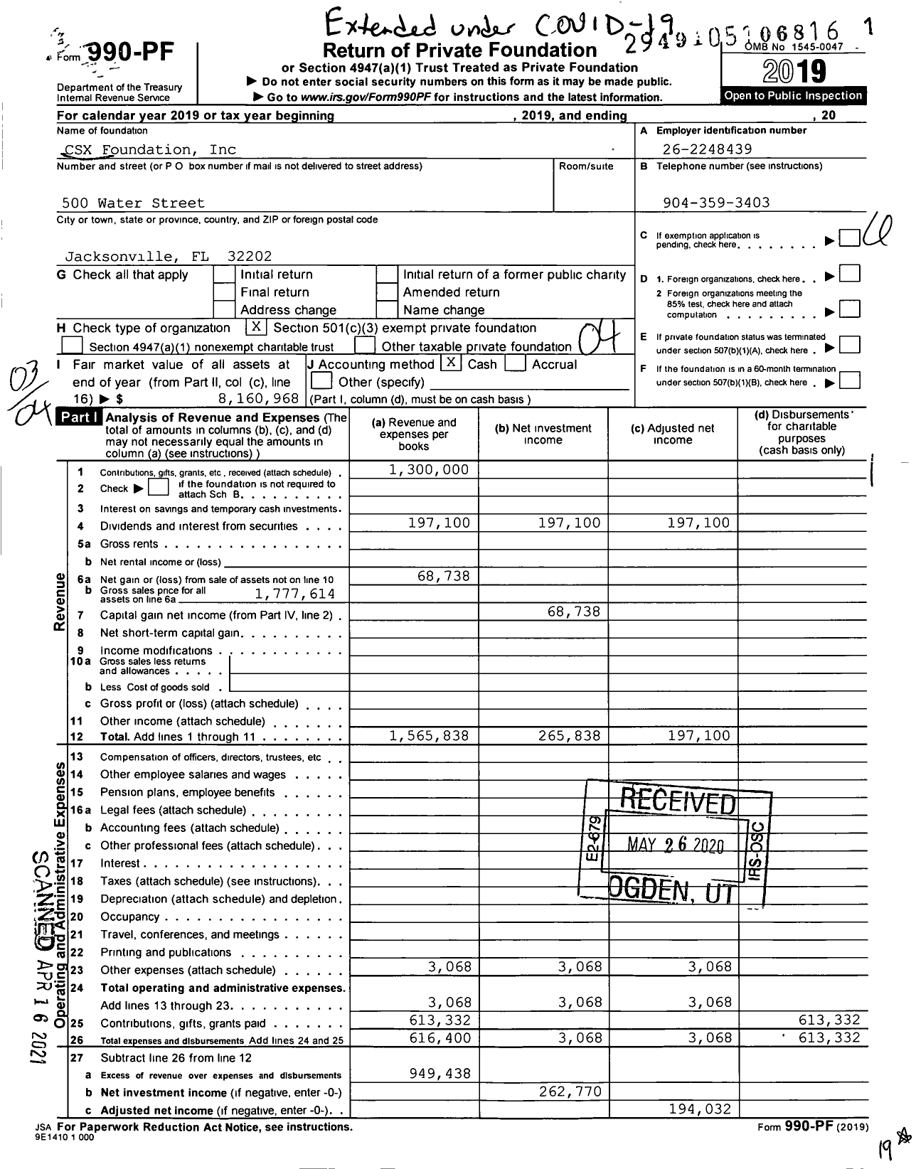 Image of first page of 2019 Form 990PF for CSX Foundation