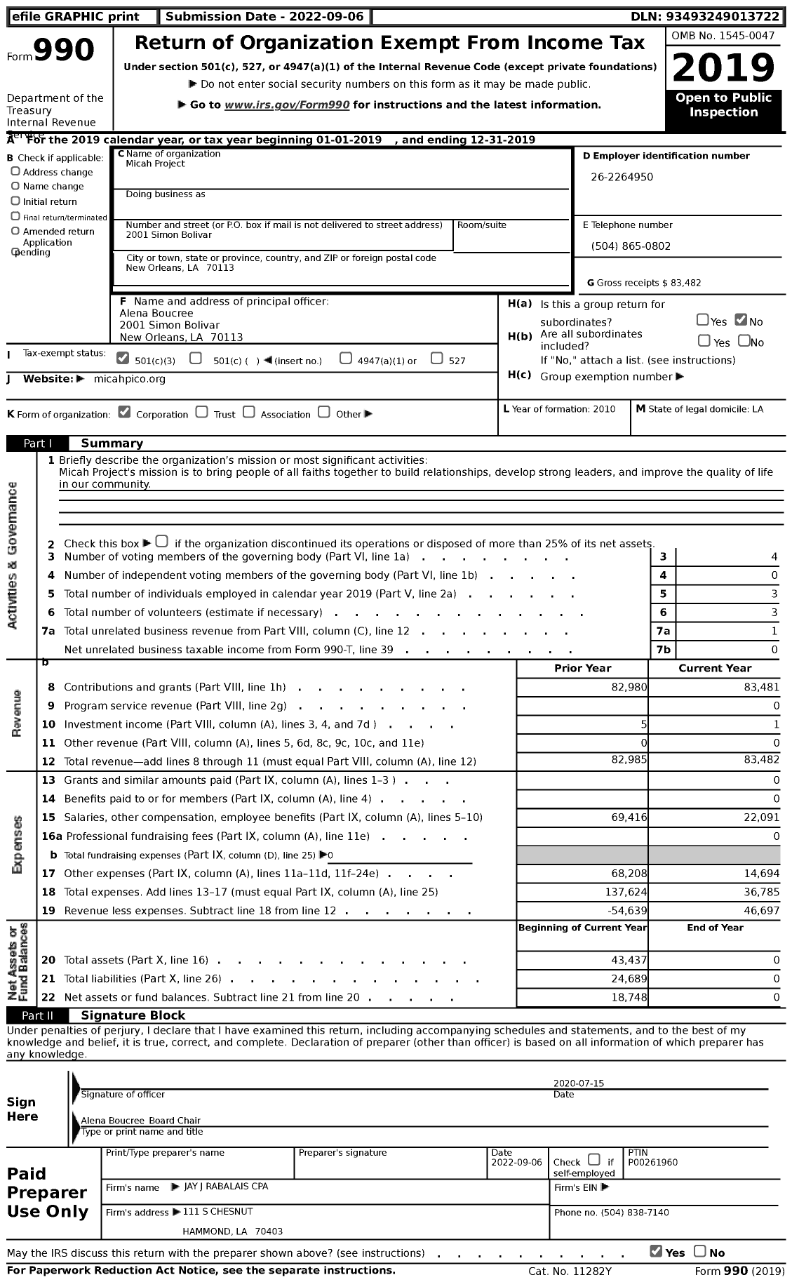 Image of first page of 2019 Form 990 for Micah Project