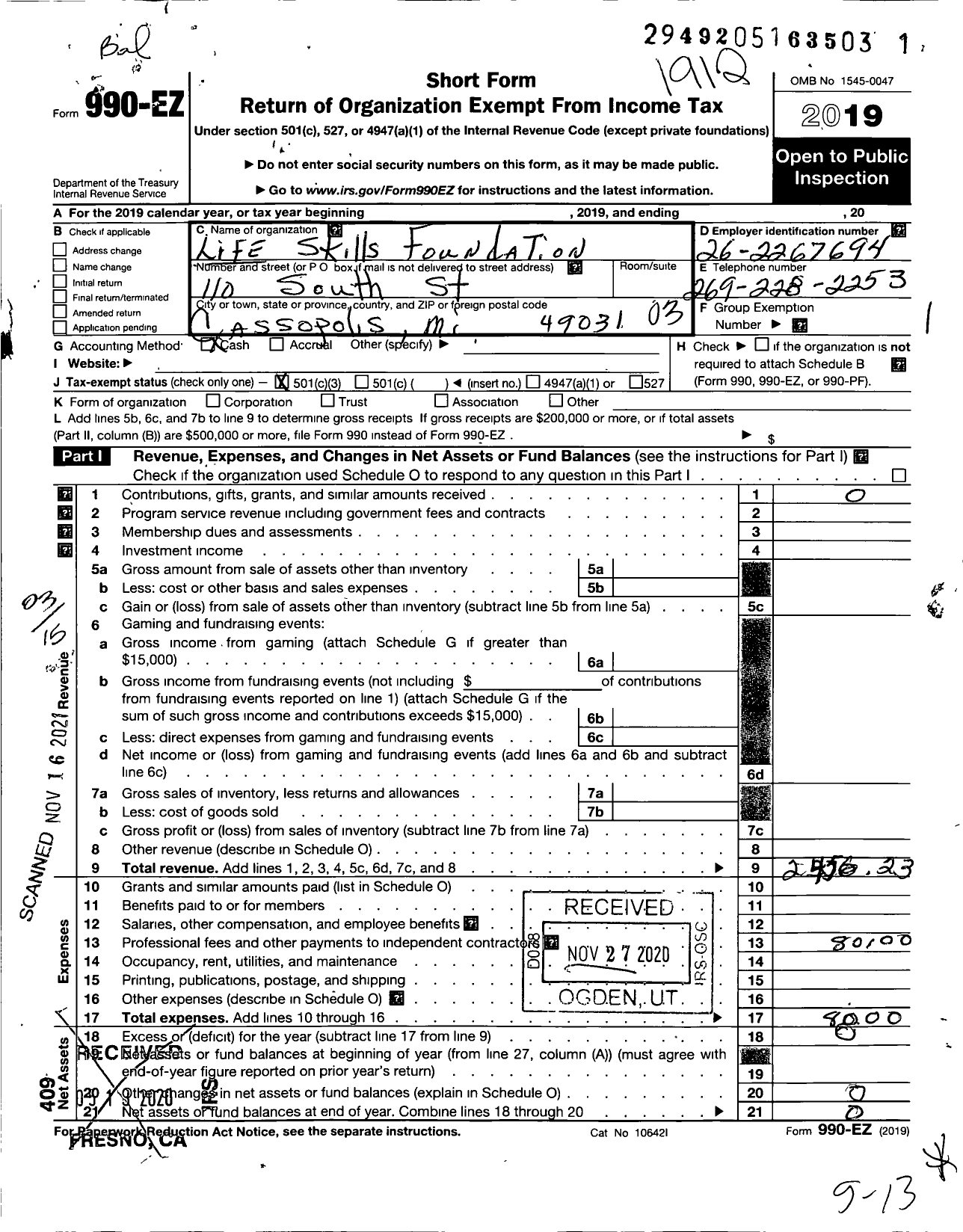 Image of first page of 2019 Form 990EZ for Life Skills Foundation