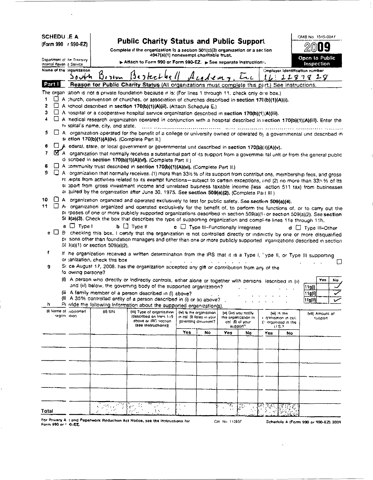 Image of first page of 2009 Form 990ER for South Boston Basketball Academy