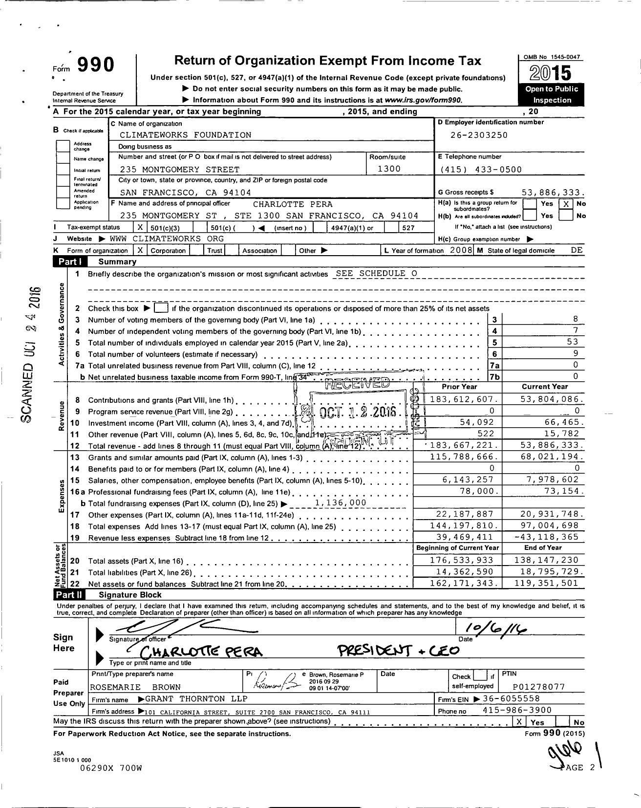 Image of first page of 2015 Form 990 for ClimateWorks Foundation
