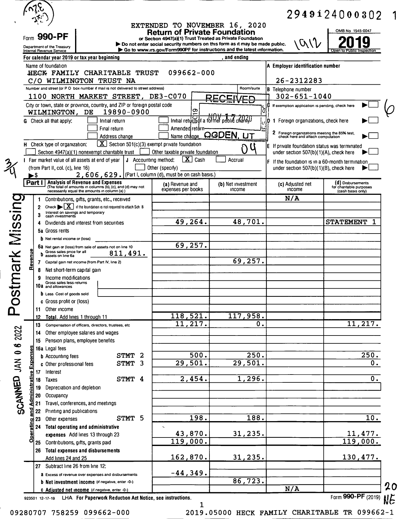 Image of first page of 2019 Form 990PF for Heck Family Charitable Trust 38598157