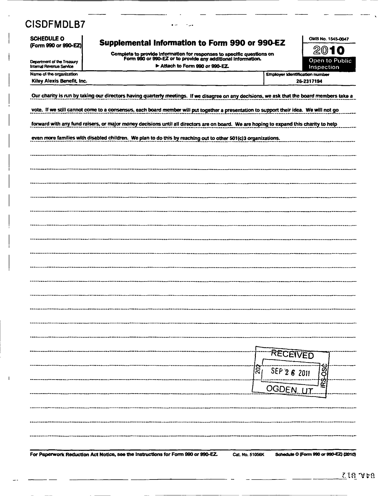 Image of first page of 2010 Form 990R for Kiley Alexis Benefit