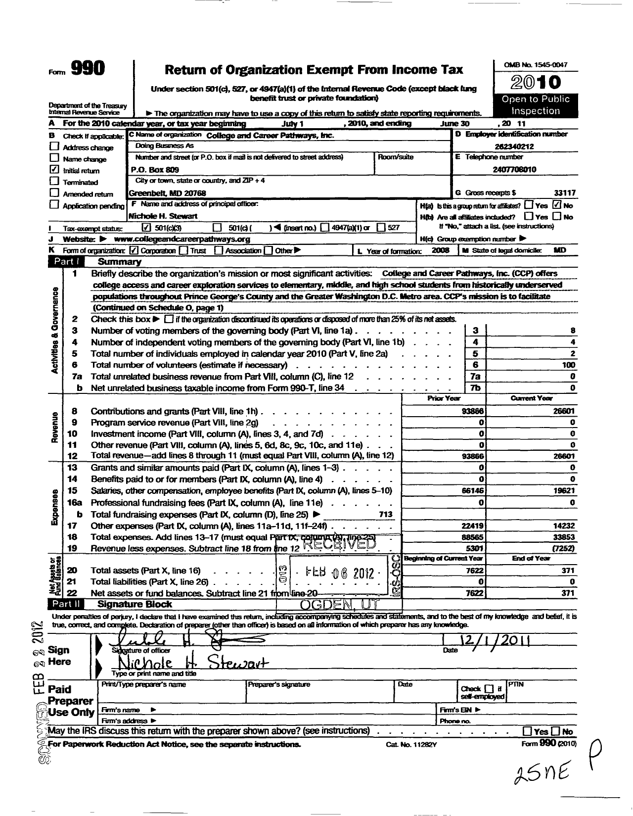 Image of first page of 2010 Form 990 for College and Career Pathways