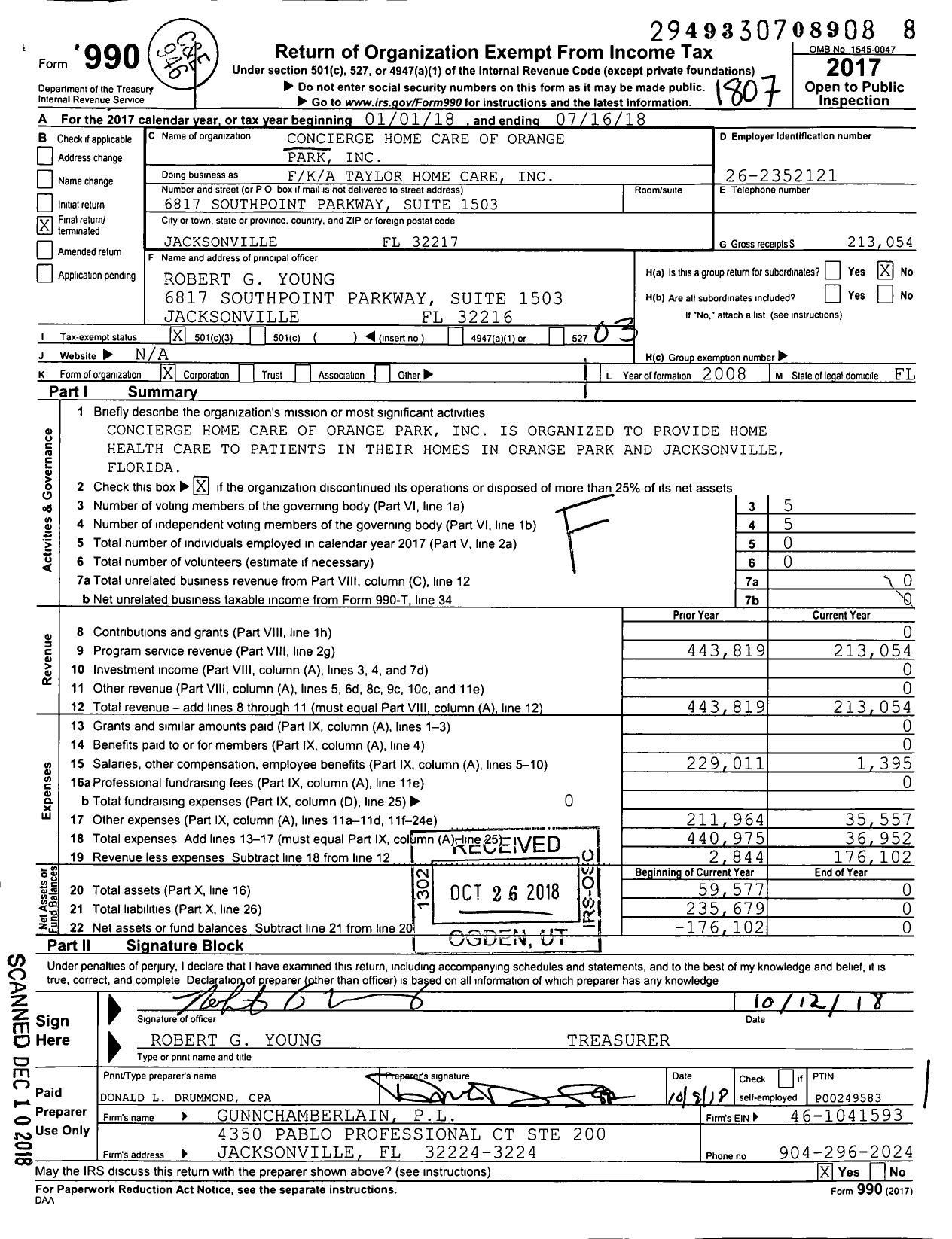 Image of first page of 2017 Form 990 for Concierge Home Care of Orange Park