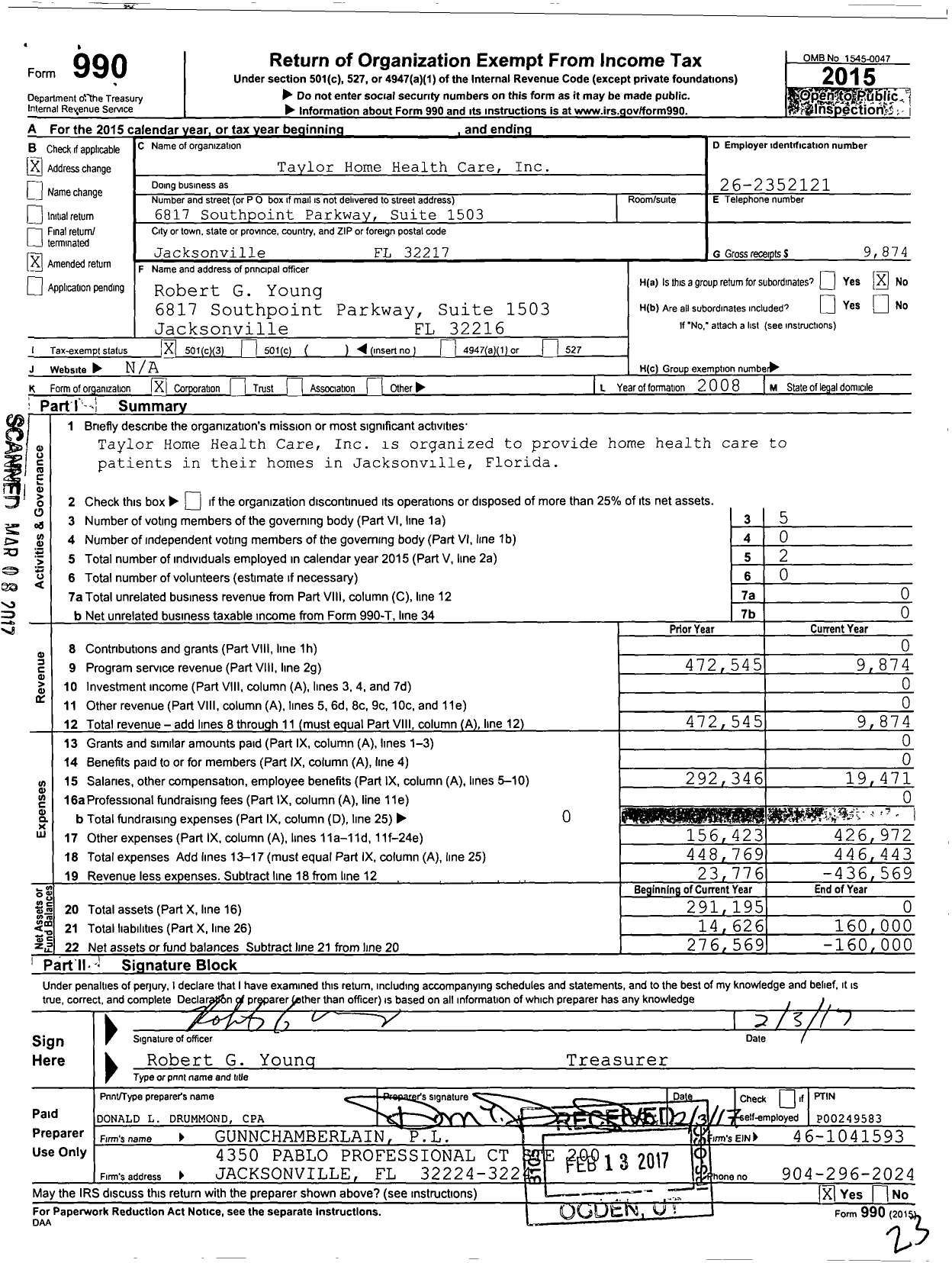 Image of first page of 2015 Form 990 for Concierge Home Care of Orange Park