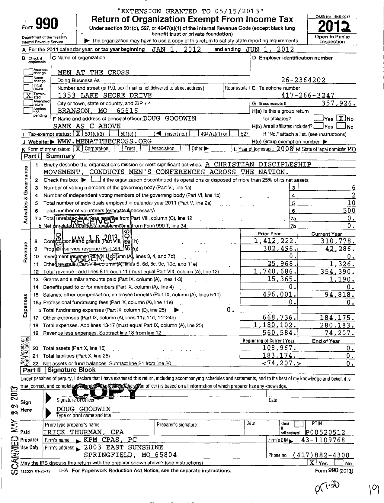 Image of first page of 2011 Form 990 for Men at the Cross